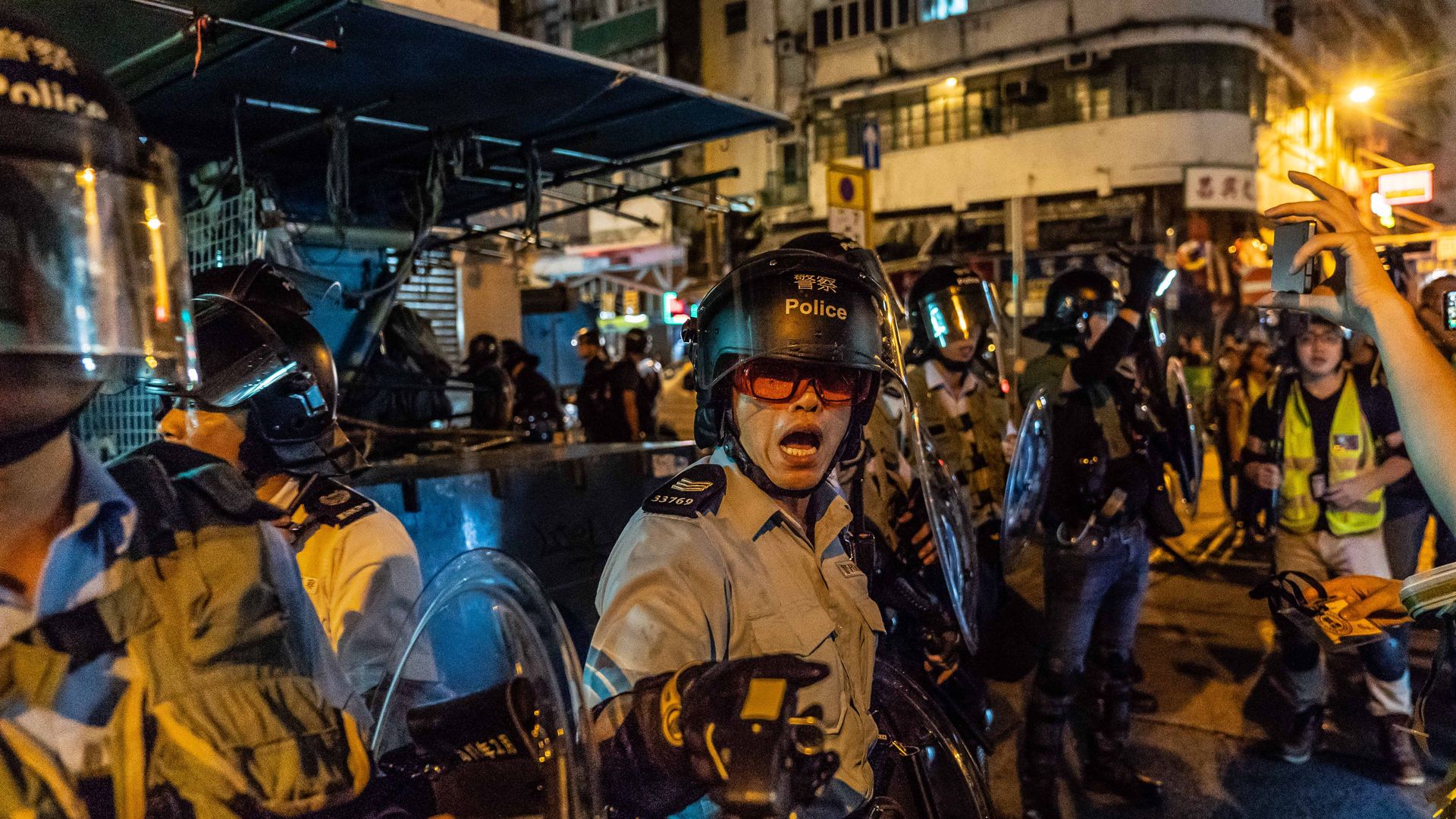 Hong Kong police during a protest against the extradition bill