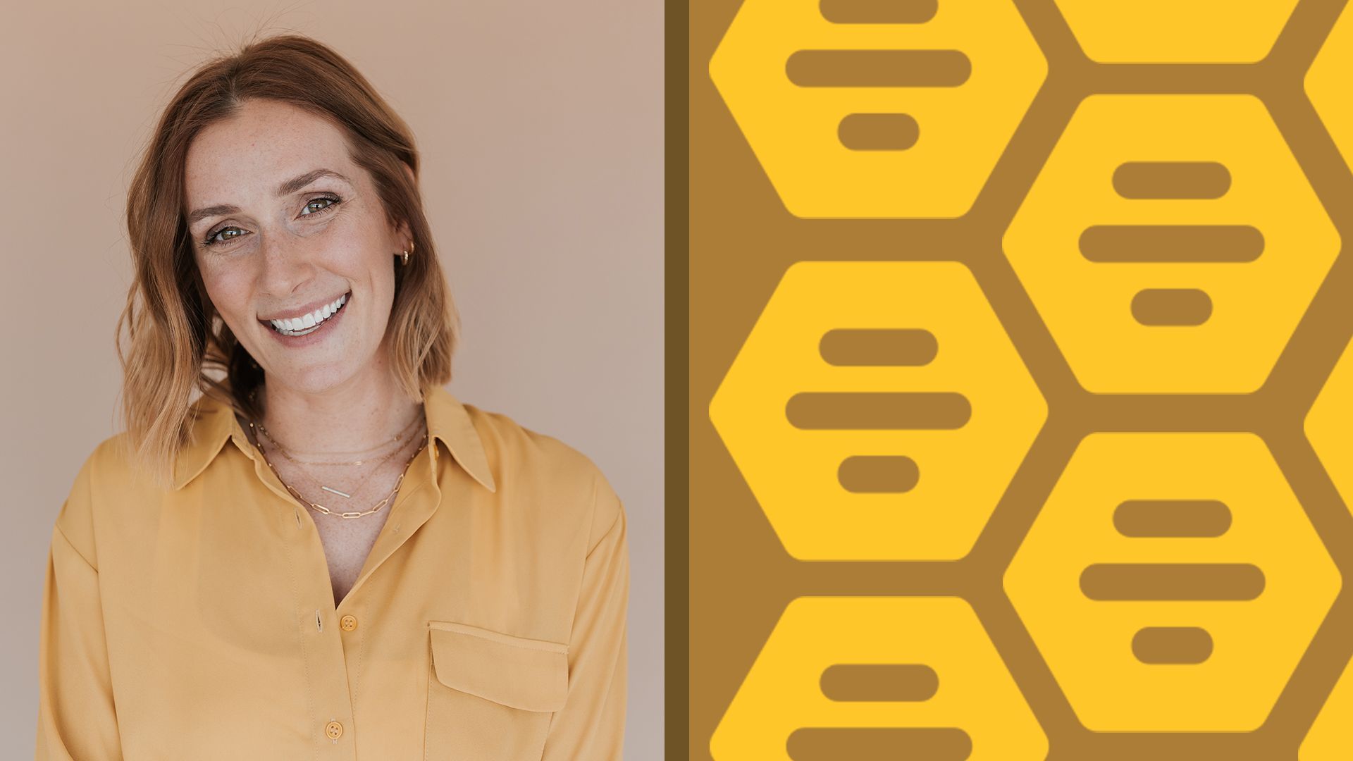 Photo illustration of Gabrielle Ferree, Bumble VP of Comms.