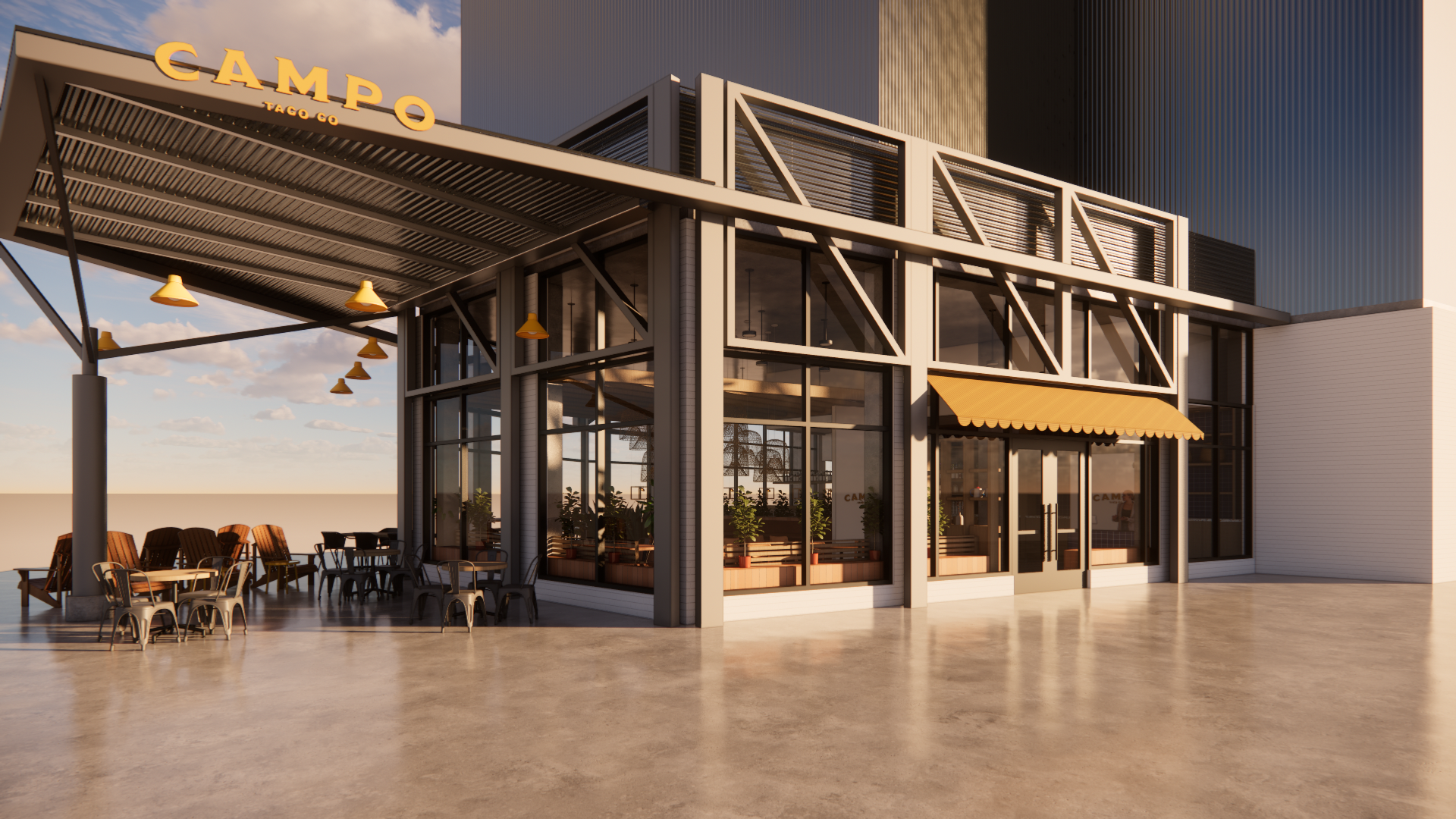 A rendering of Campo Taco at The Row apartment builiding