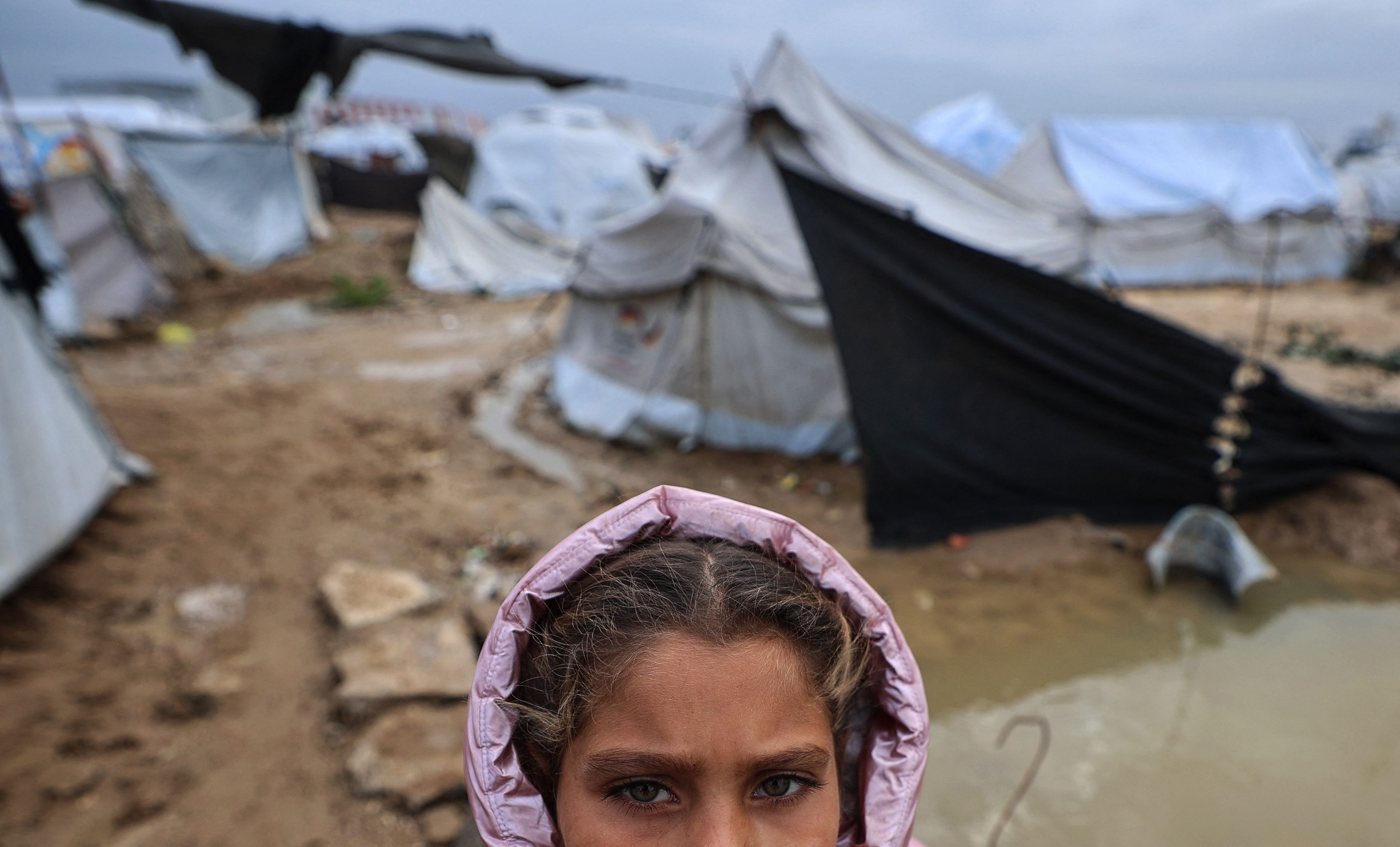 A displaced Palestinian girl at the Bureij refugee camp in the central Gaza Strip yesterday. Photo: Eyad Baba / AFP via Getty Images