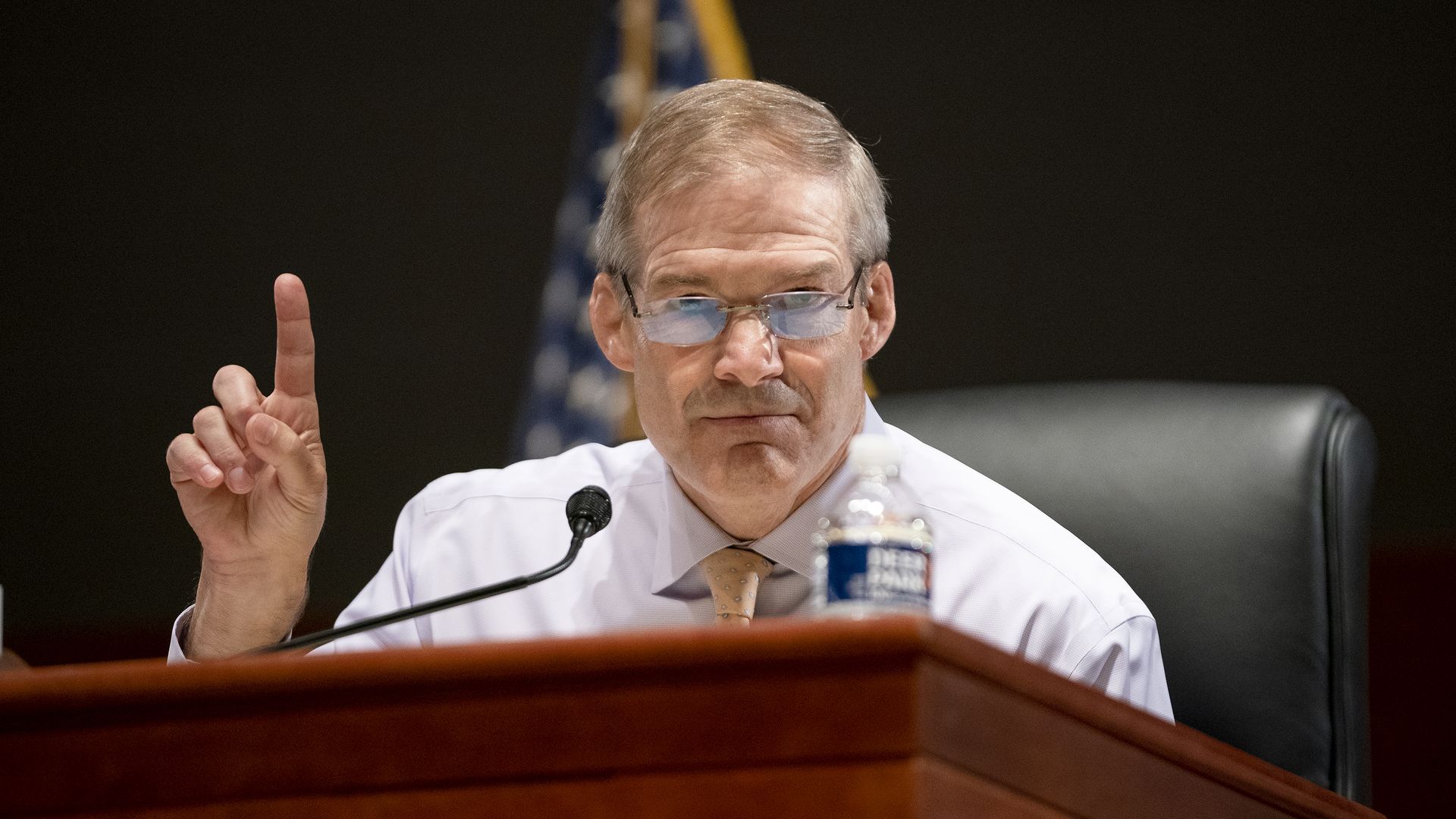  Rep. Jim Jordan  gives an opening statement before U.S. Attorney General Merrick Garland testifies at a House Judiciary Committee hearing at the U.S. Capitol on October 21, 2021 in Washington, DC.