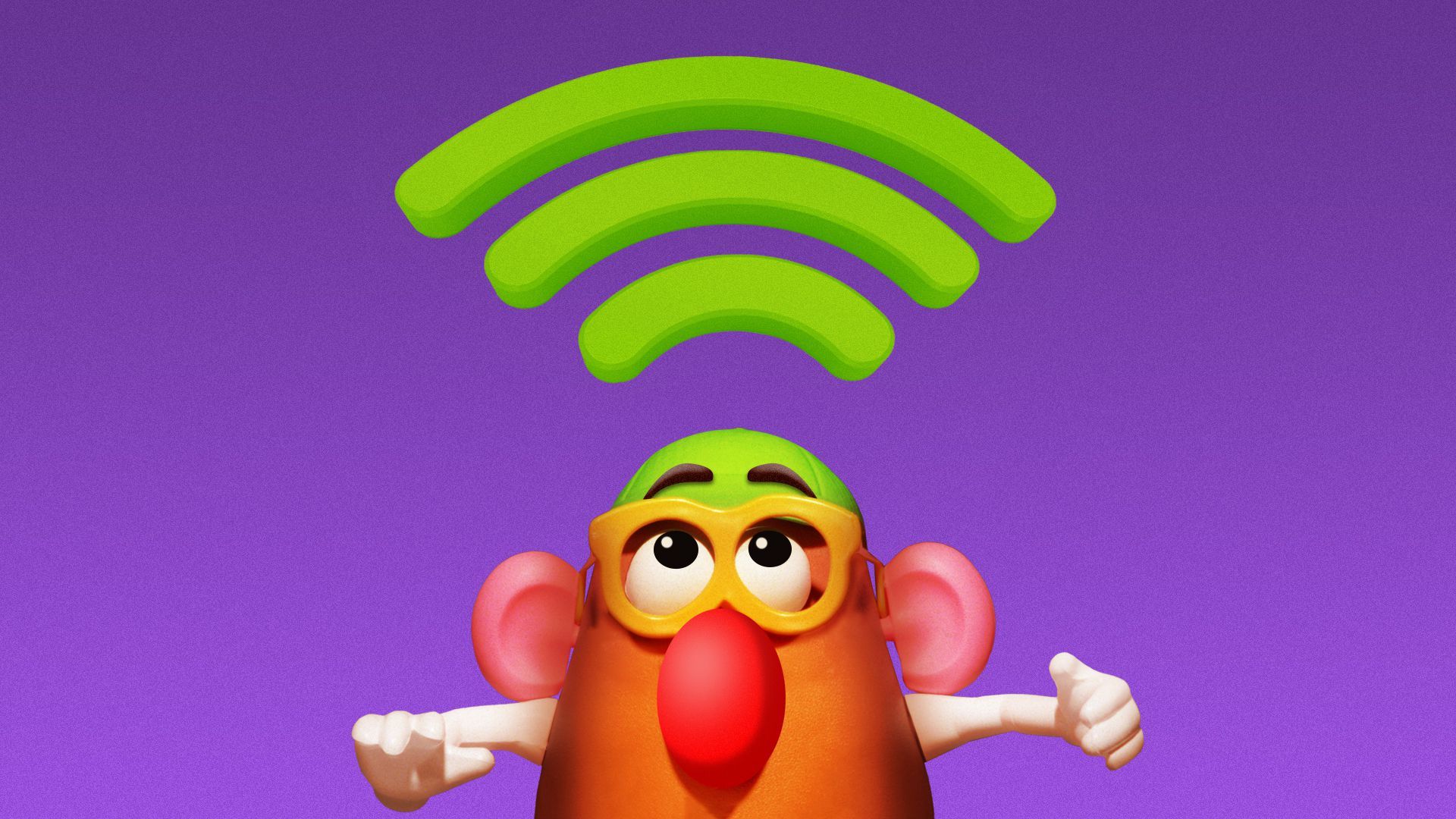 Illustration of a Mr. Potato Head doll with a wifi symbol over his head