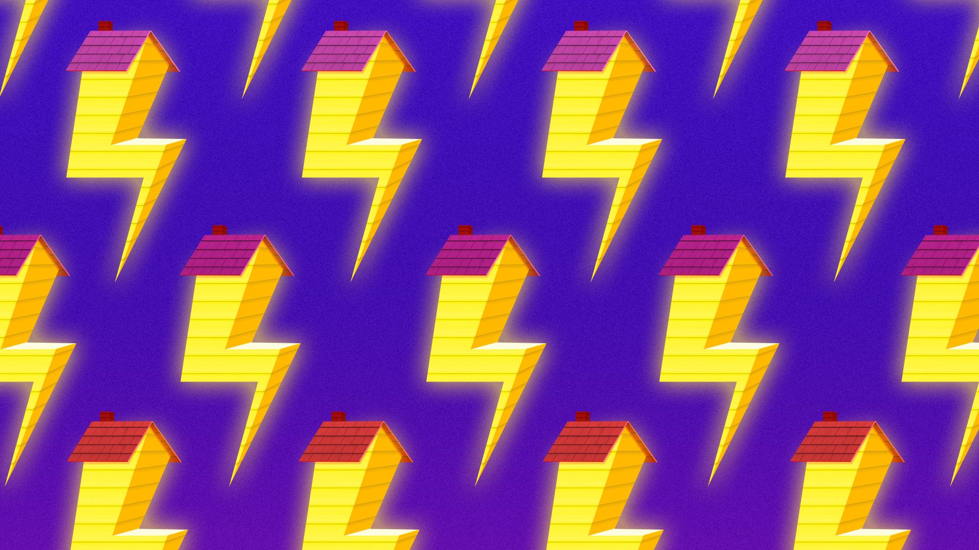Illustration of a series of lightning bolts with roofs on them