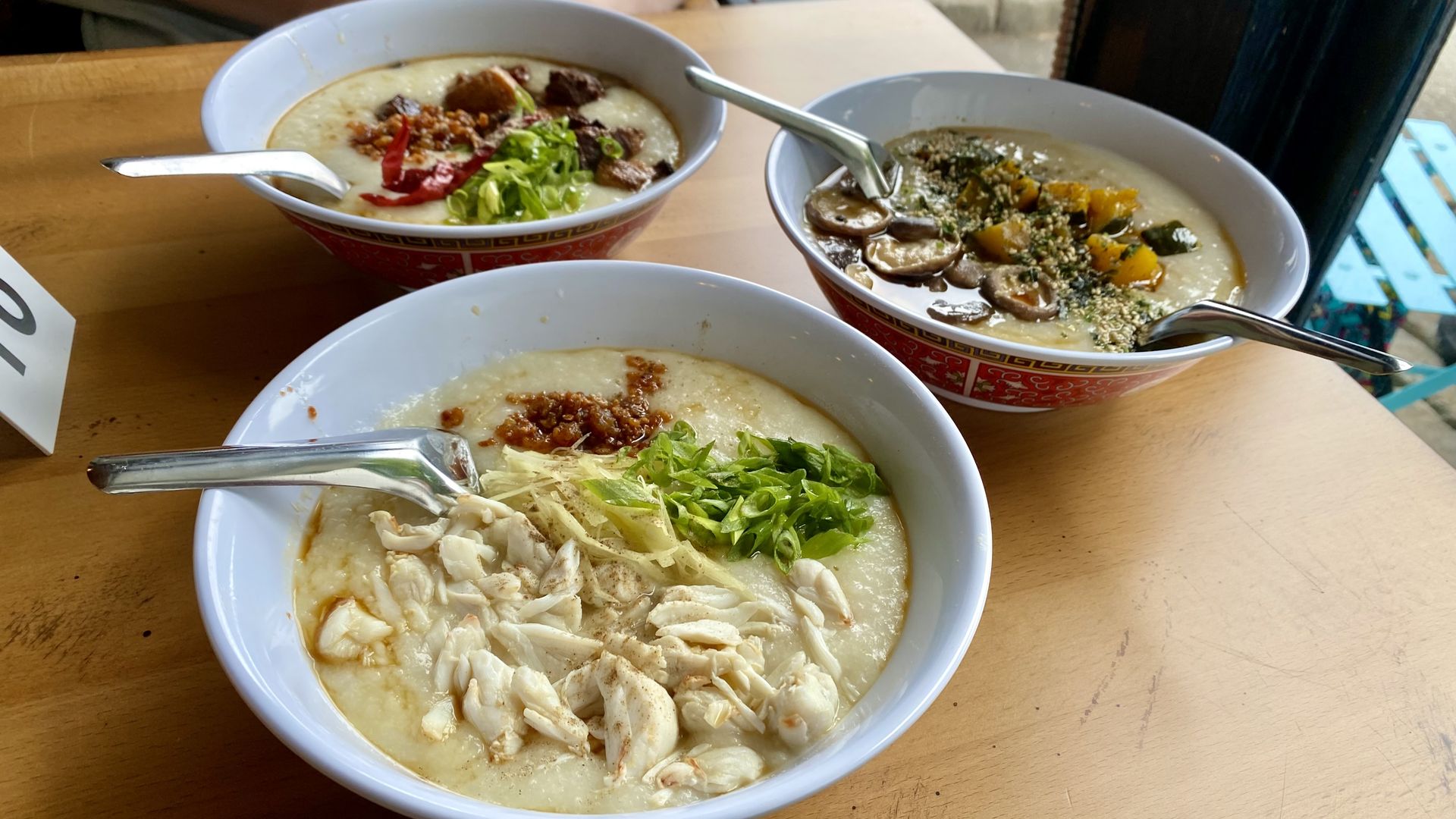 Three bowls of congee.