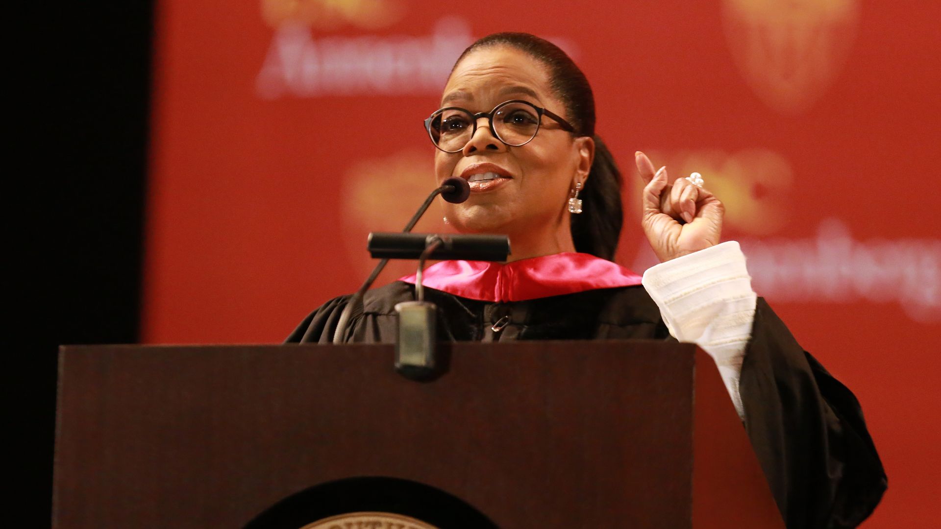 Oprah behind the podium at USC