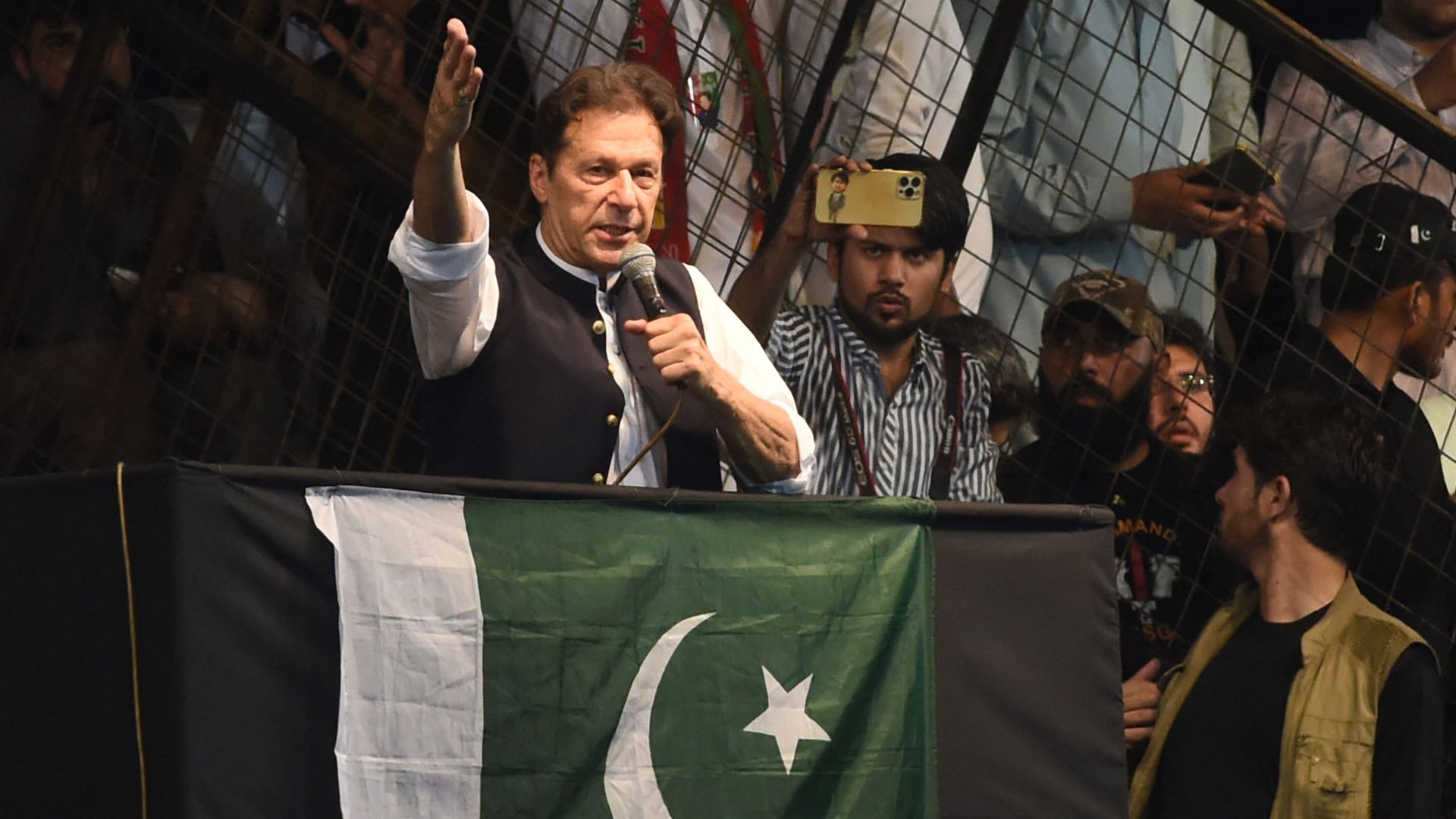 Pakistan's former Prime MinisterImran Khan, during a rally celebrate the 75th anniversary of Pakistan's independence day in Lahore on August 13.