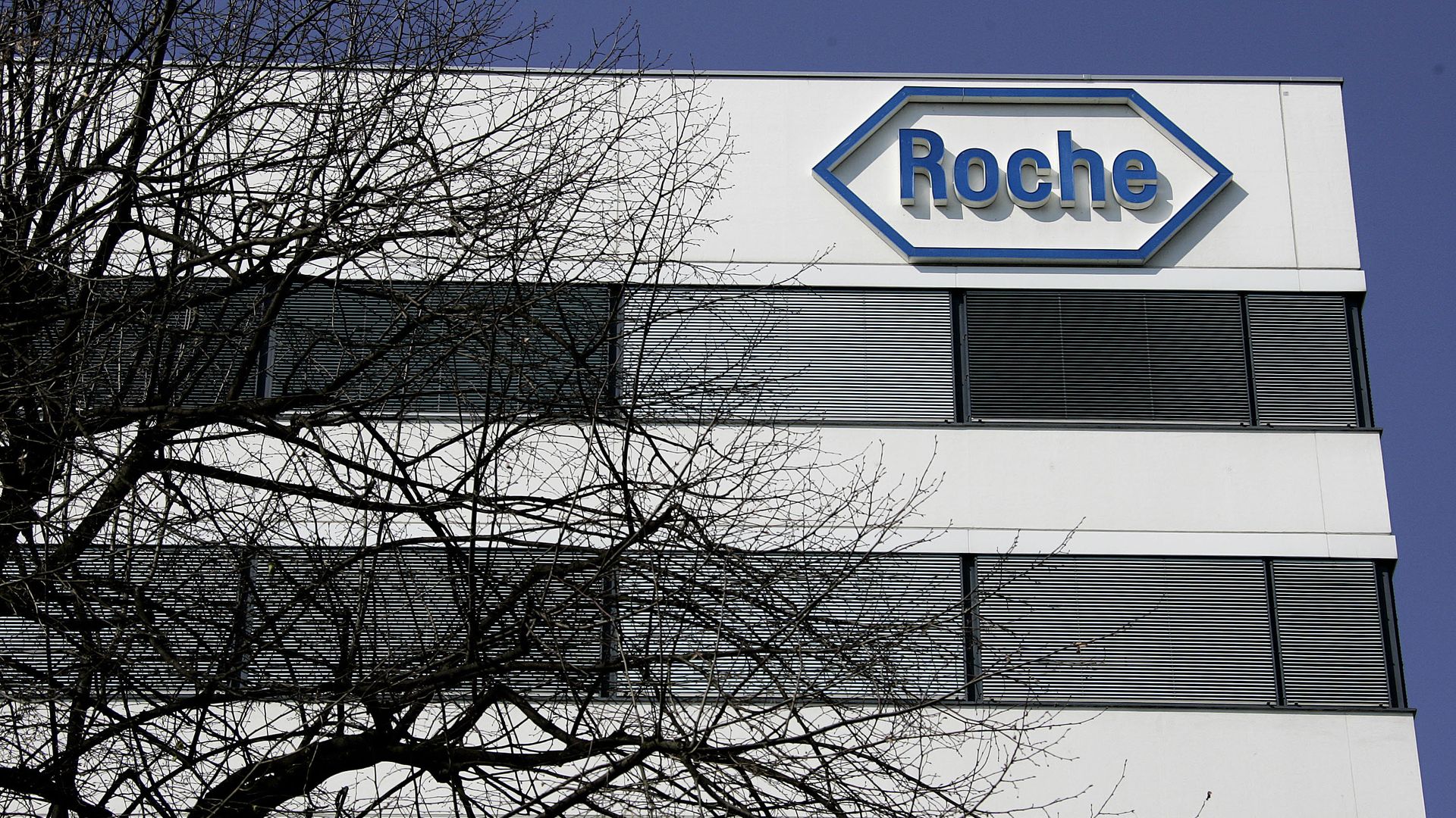 A building with the Roche logo.
