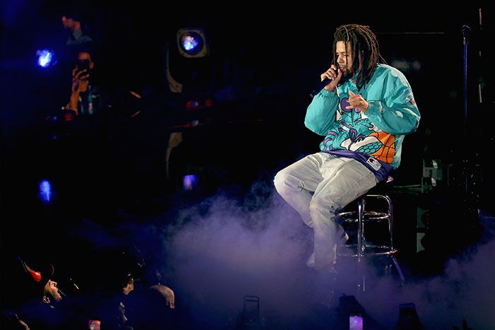 J. Cole performs at halftime during the 68th NBA All-Star Game at Spectrum Center on February 17, 2019 in Charlotte, North Carolina. (Photo by Jeff Hahne/Getty Images)