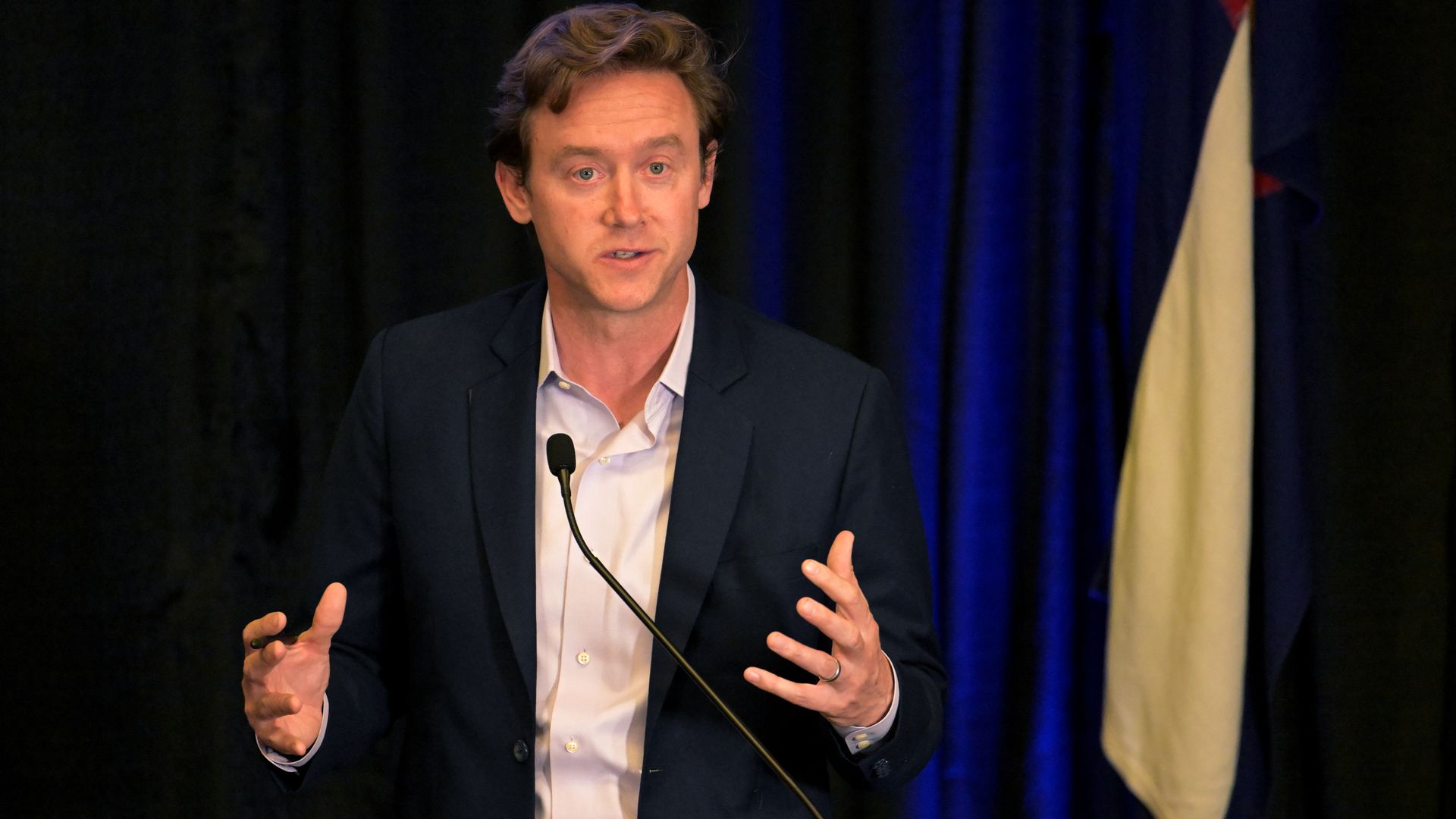 Mike Johnston speaks at a mayoral debate in May. Photo: Hyoung Chang/The Denver Post via Getty Images