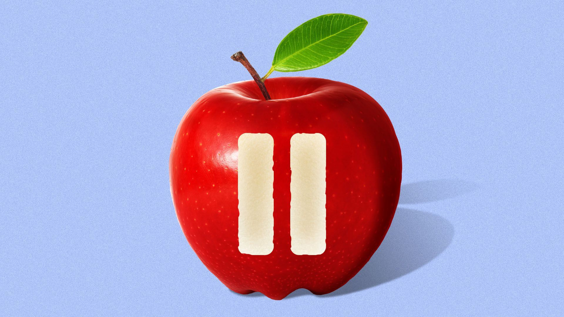 Illustration of an apple with a pause symbol carved into it.