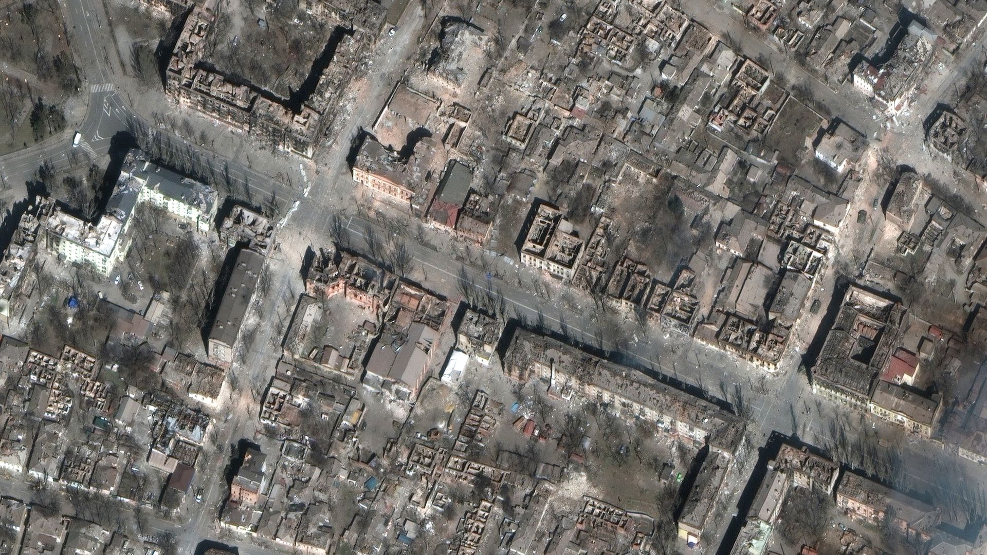 A general view of residential damage in Mariupol.