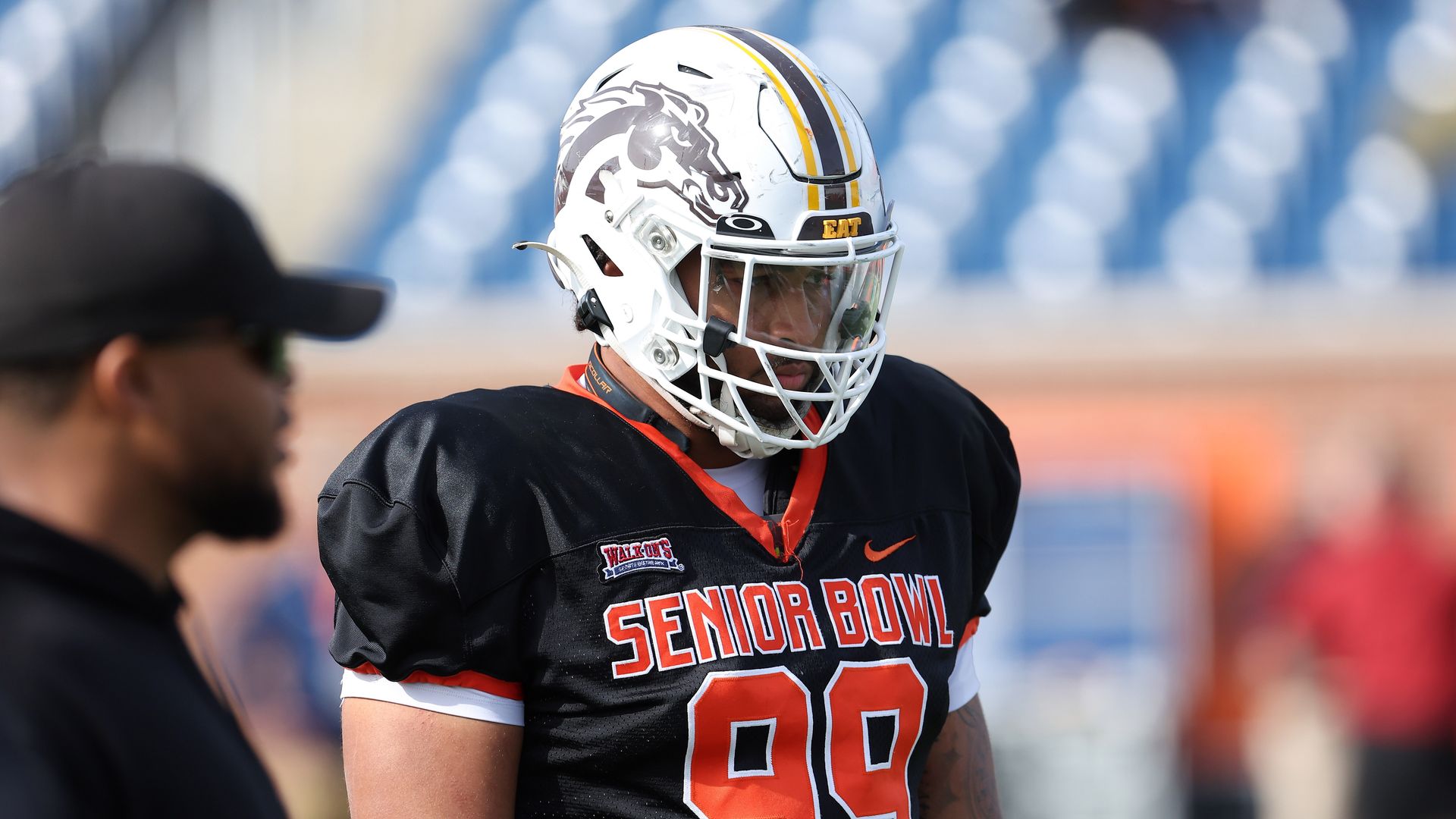 Edge rusher Marshawn Kneeland of Western Michigan during practice for the Reese's Senior Bowl in Mobile, Alabama. 
