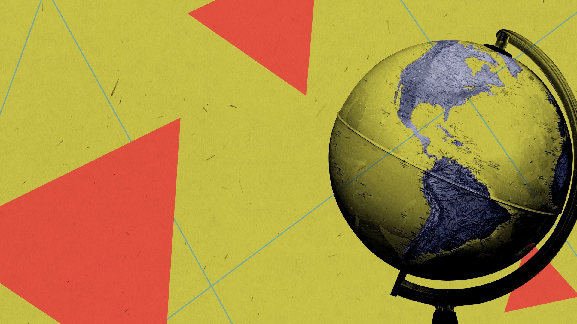Illustration of a globe with triangles and lines in the background.