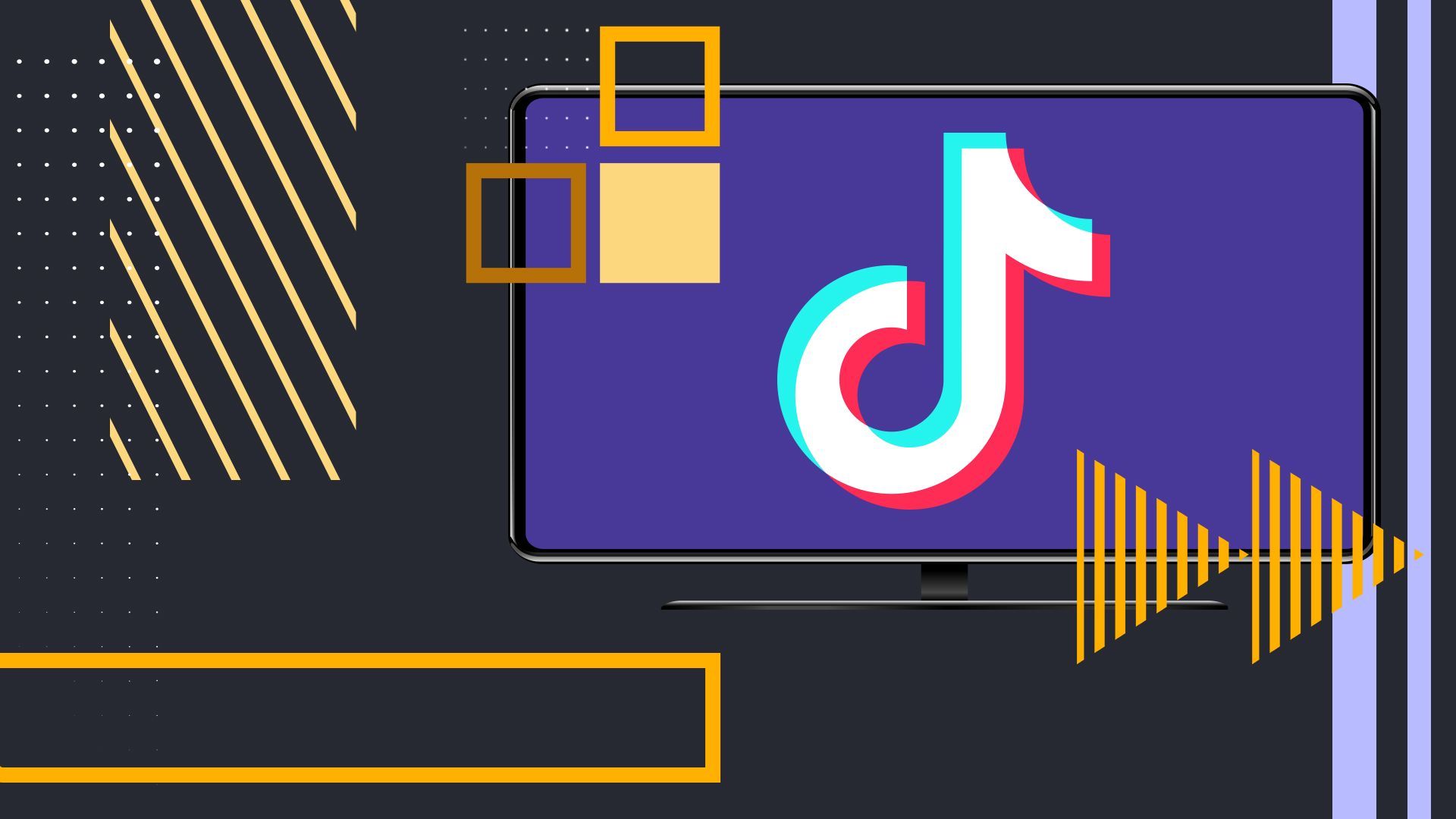 Photo illustration of the TikTok logo on a monitor surrounded by abstract column shapes.