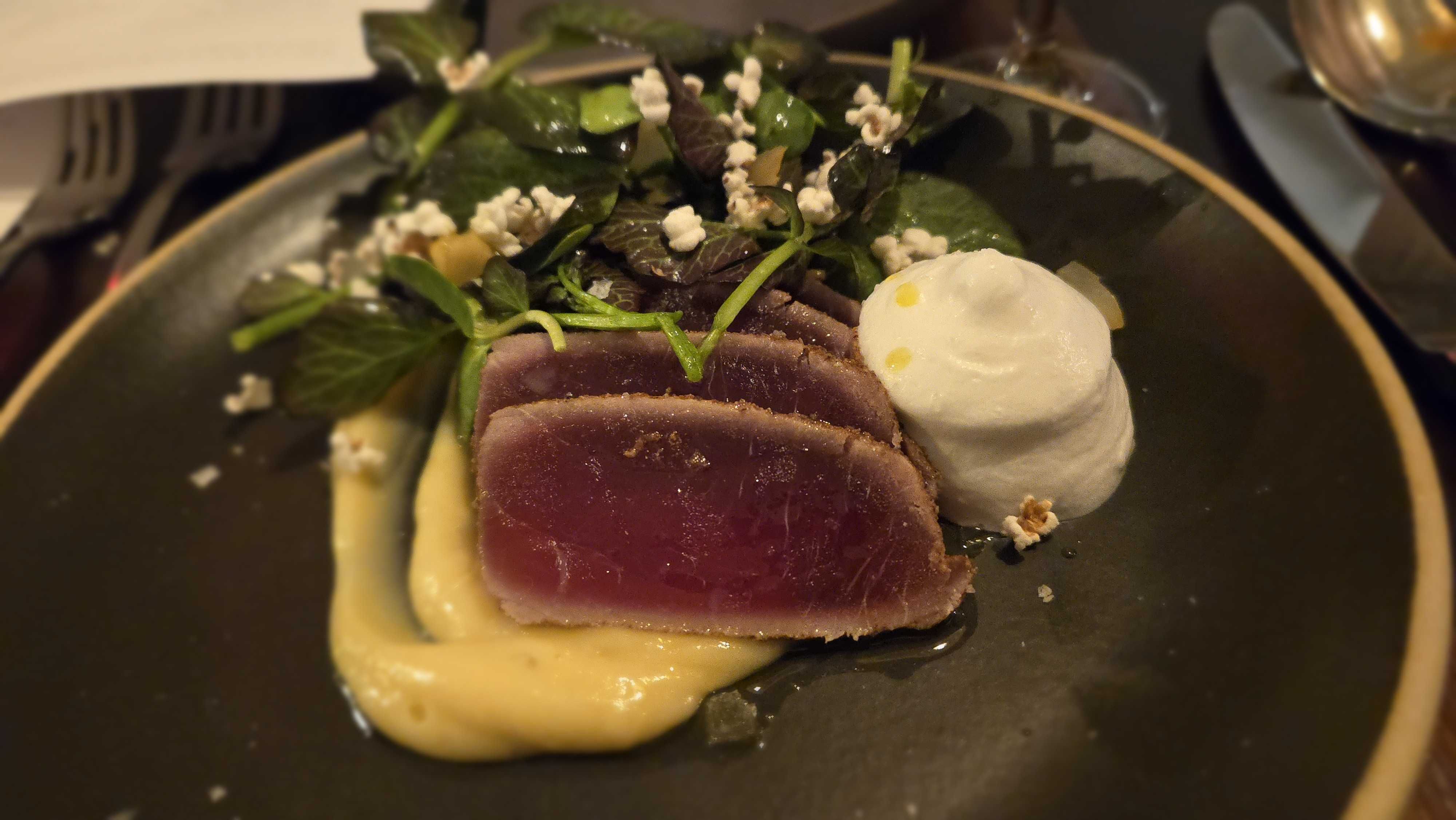 Seared bluefin tuna crudo at Urban Hearth in Cambridge.