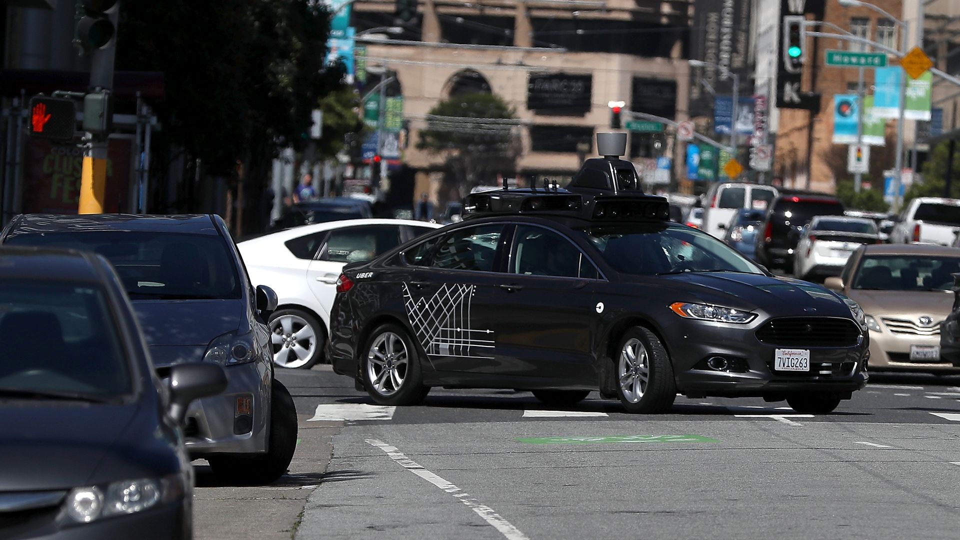 Image of Uber self-driving car in San Francisco