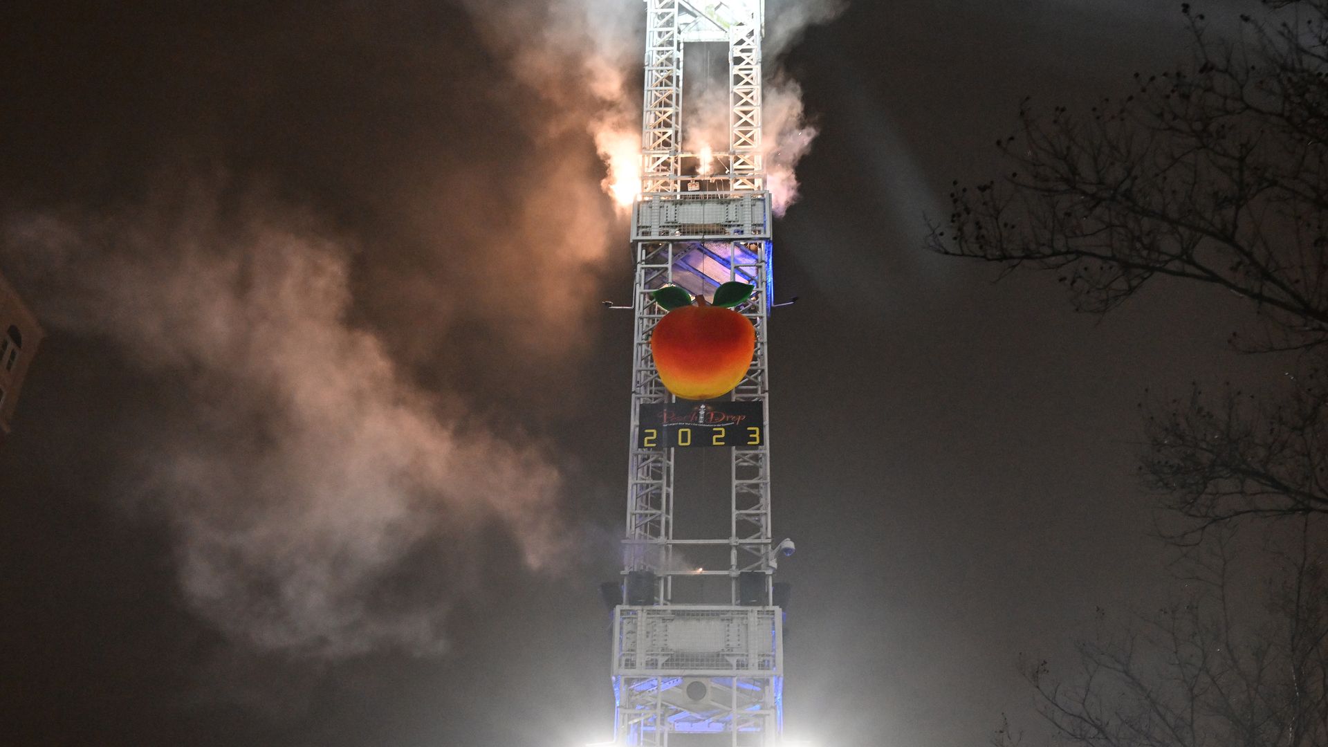 The Atlanta Peach Drop in progress on New Year's Eve.