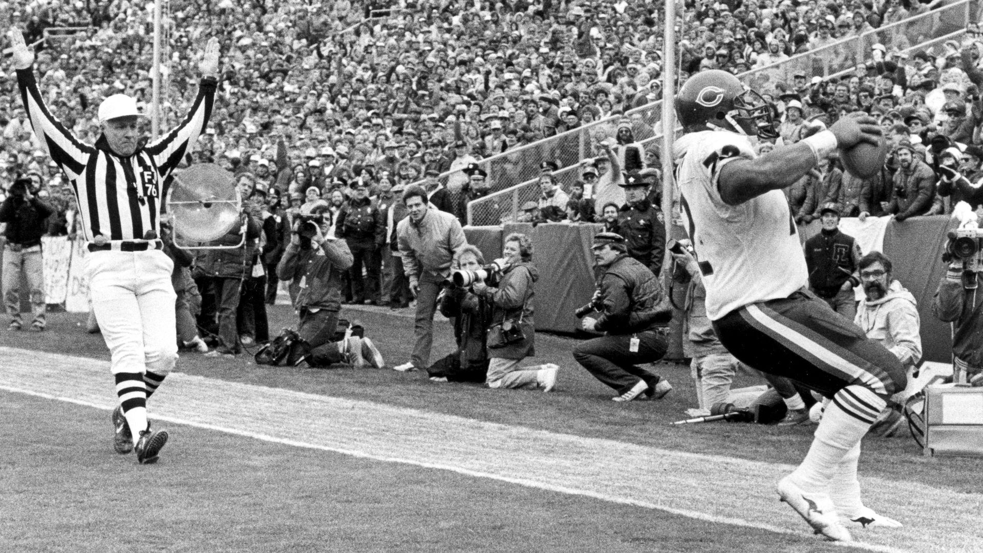 Black and white football picture. 