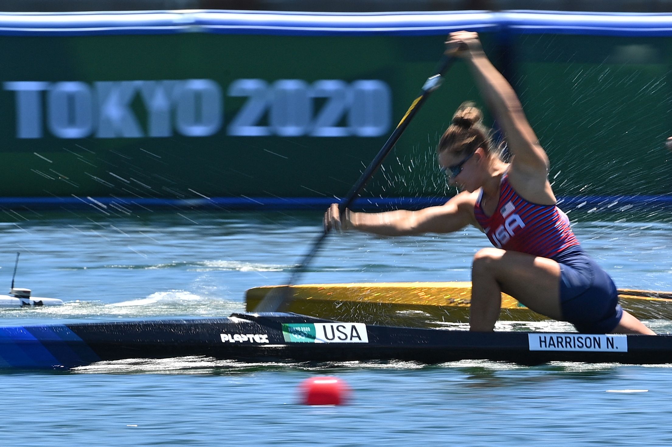 USA's Nevin Harrison competes to win the women's canoe single 200m final during the Tokyo 2020 Olympic Games at Sea Forest Waterway in Tokyo on August 5