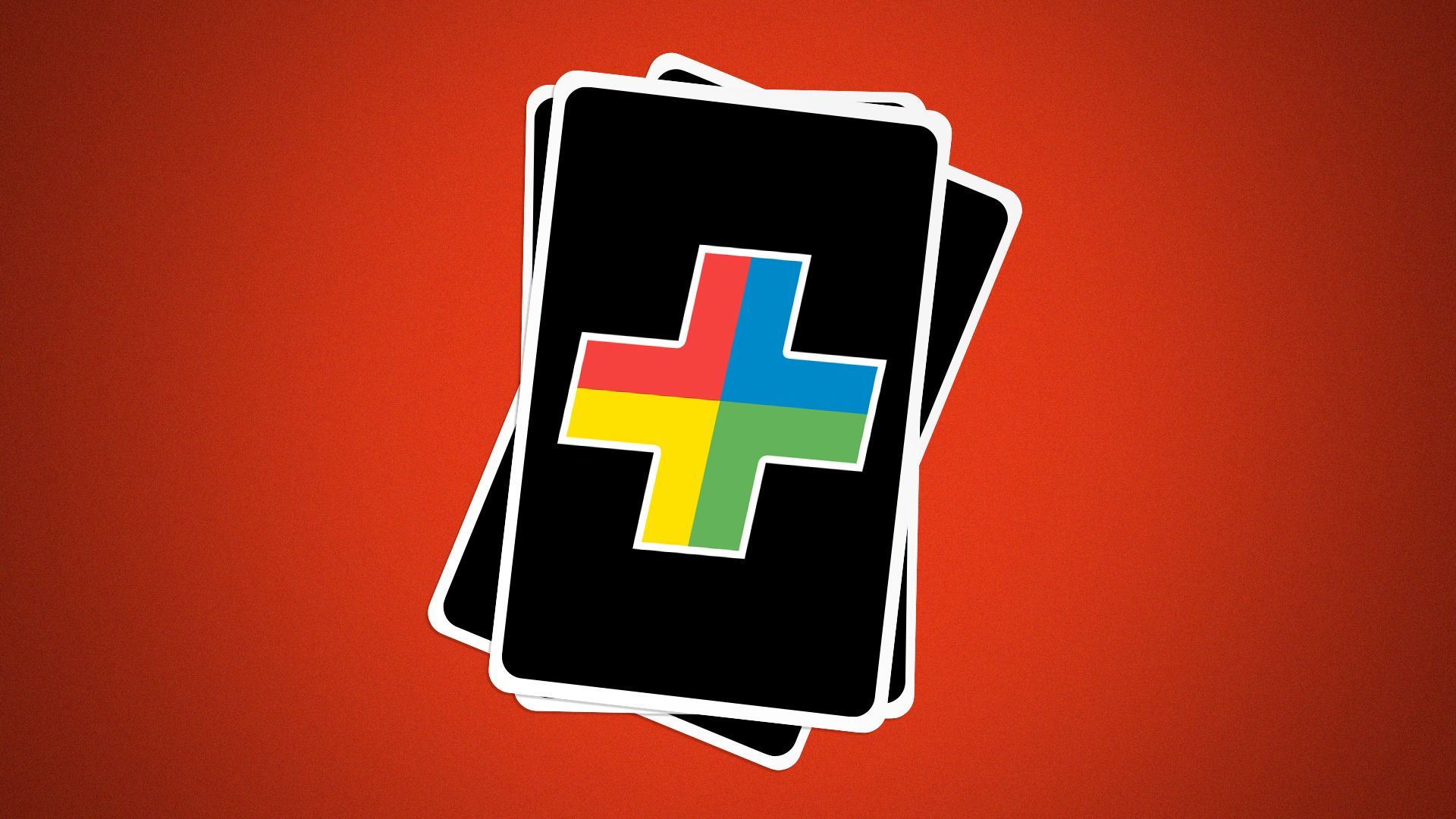 Illustration of a wild playing card with a multi-colored health plus. 