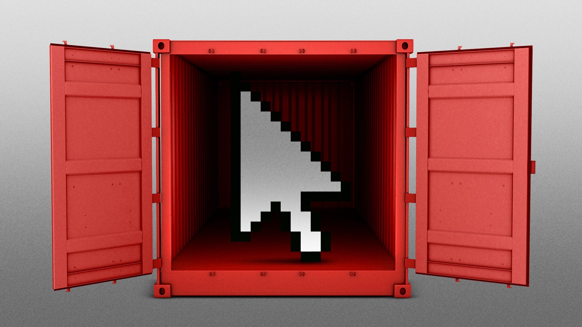 Illustration of a cursor inside an open cargo container. 