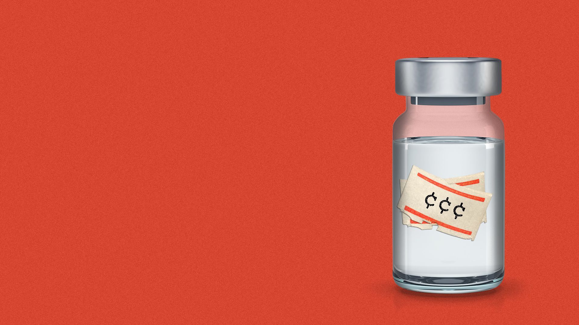 Illustration of a vial with price tags on it showing the cents symbol.