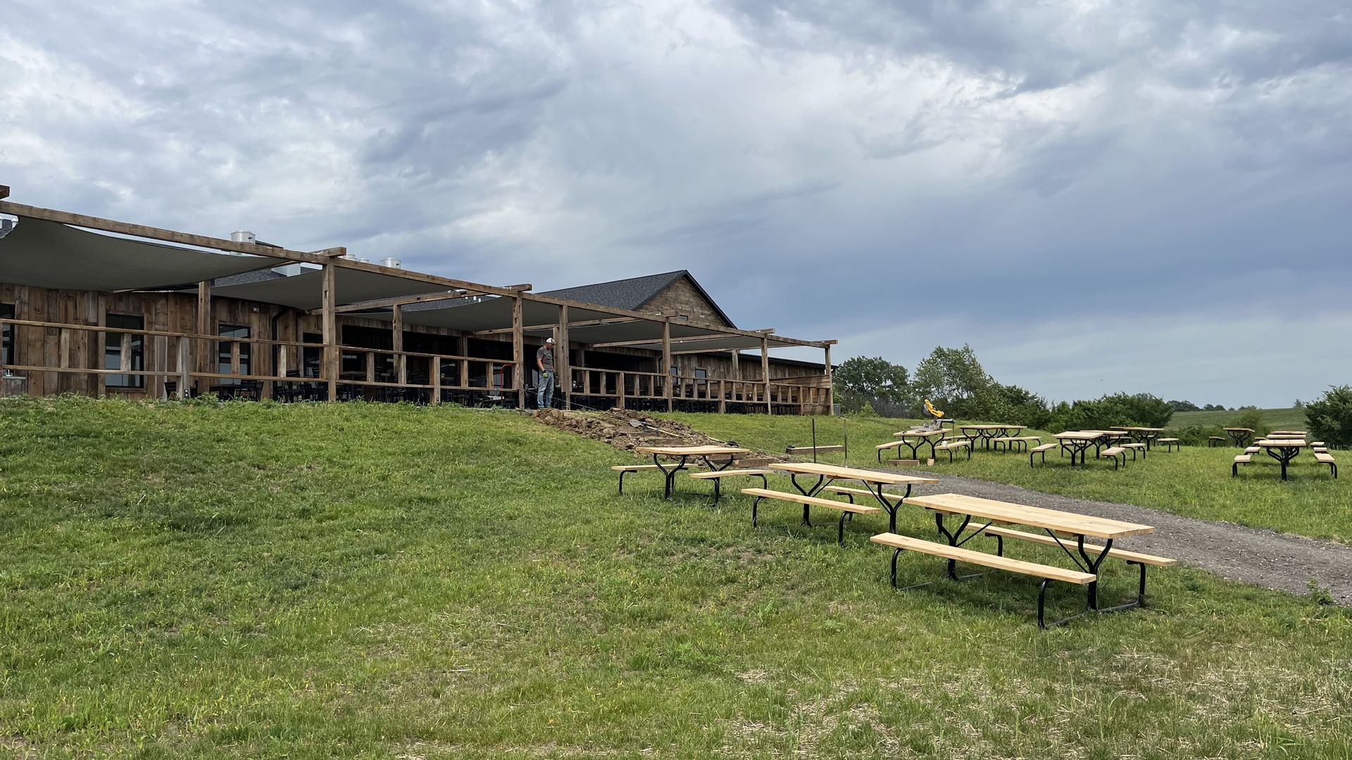 Picnic tables outside of Wilson's Orchard
