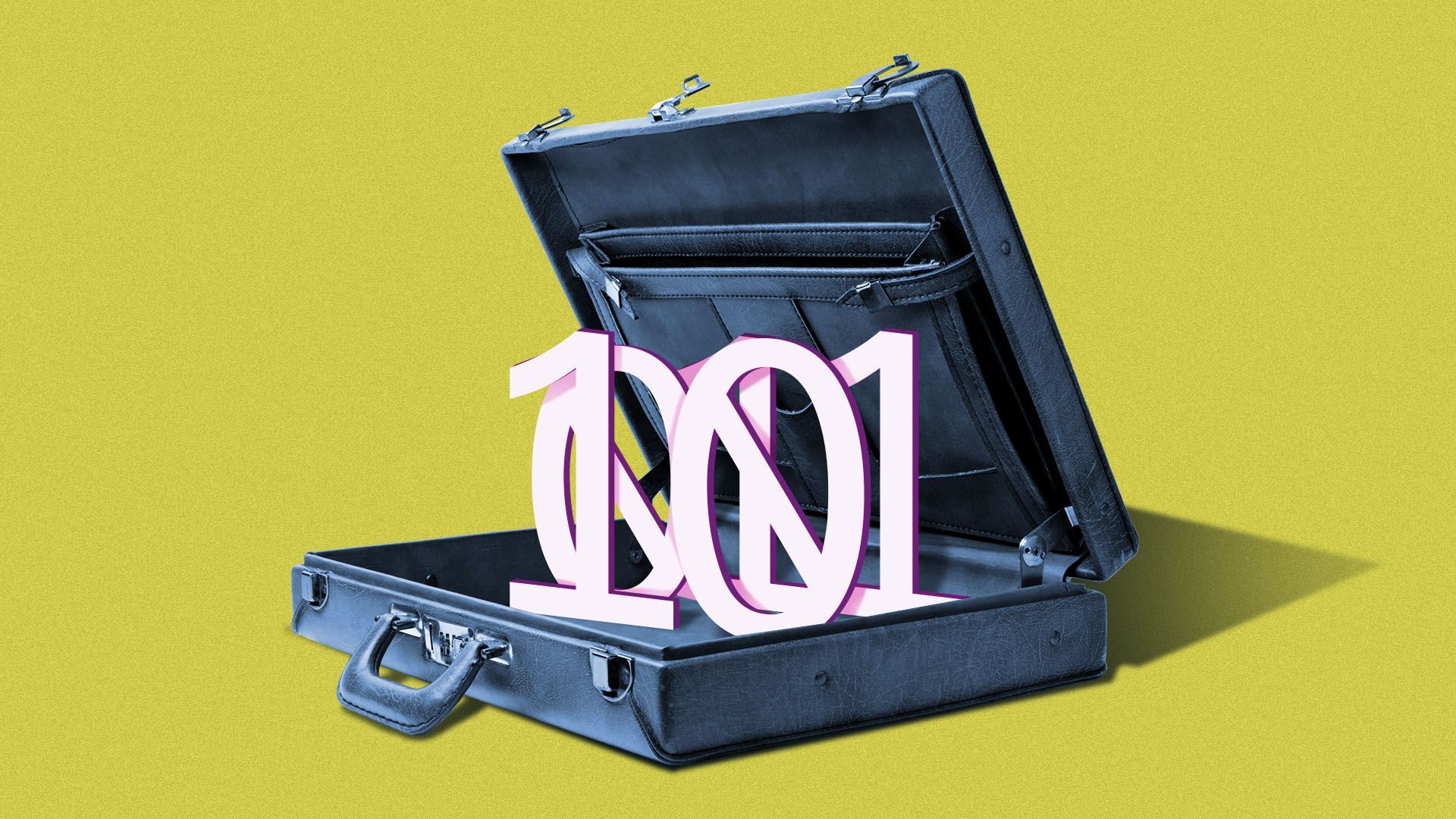 Illustration of an briefcase filled with binary code