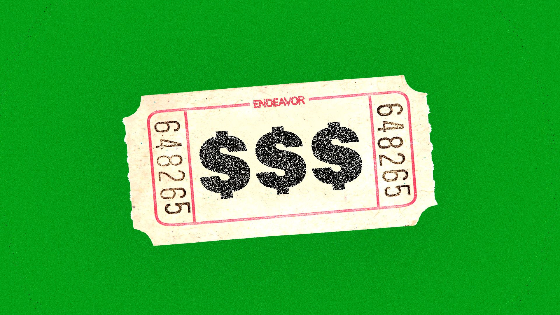 A ticket stub with cash symbols printed on it