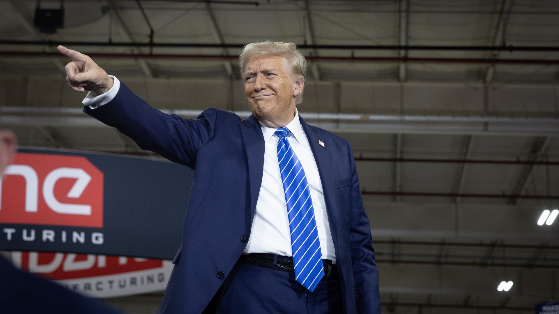 Republican presidential nominee former U.S. President Donald Trump leaves a campaign event at Dane Manufacturing on October 01, 2024 in Waunakee, Wisconsin. 