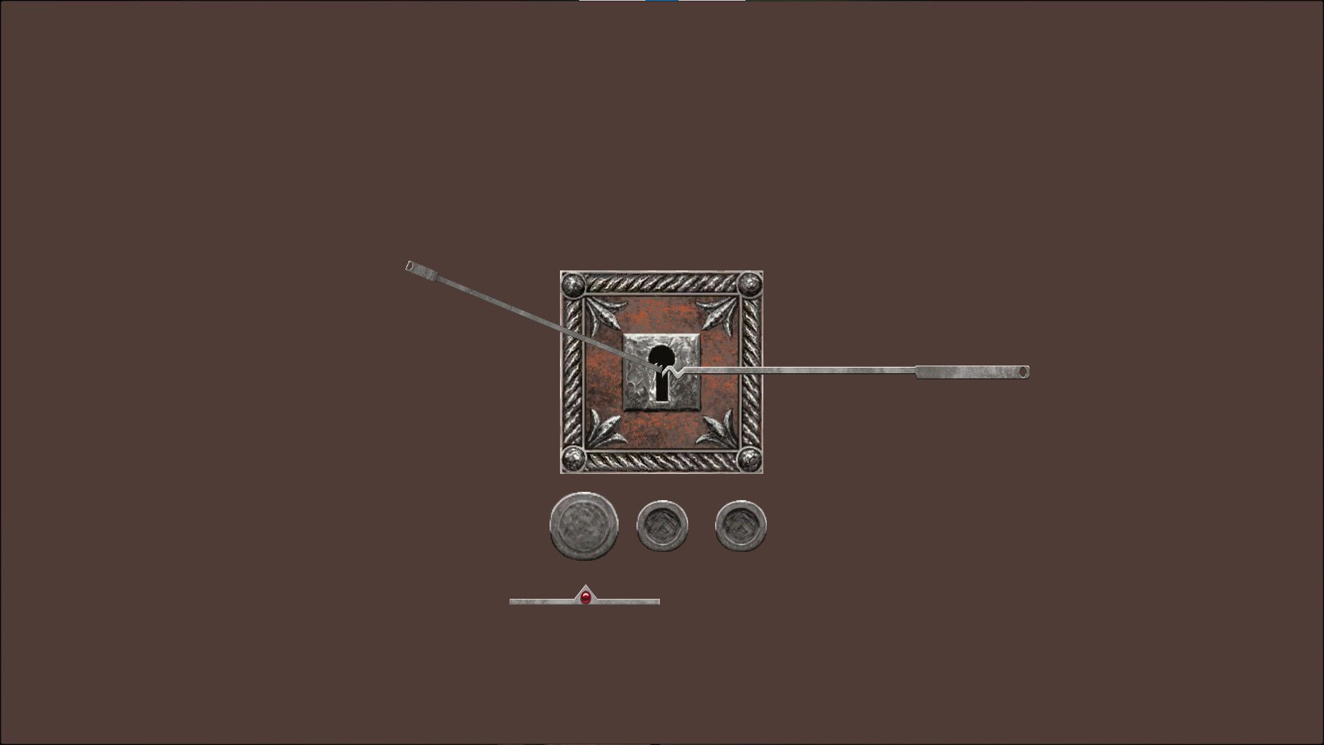 Screenshot of a sene from a video game showing an old lock mechanism