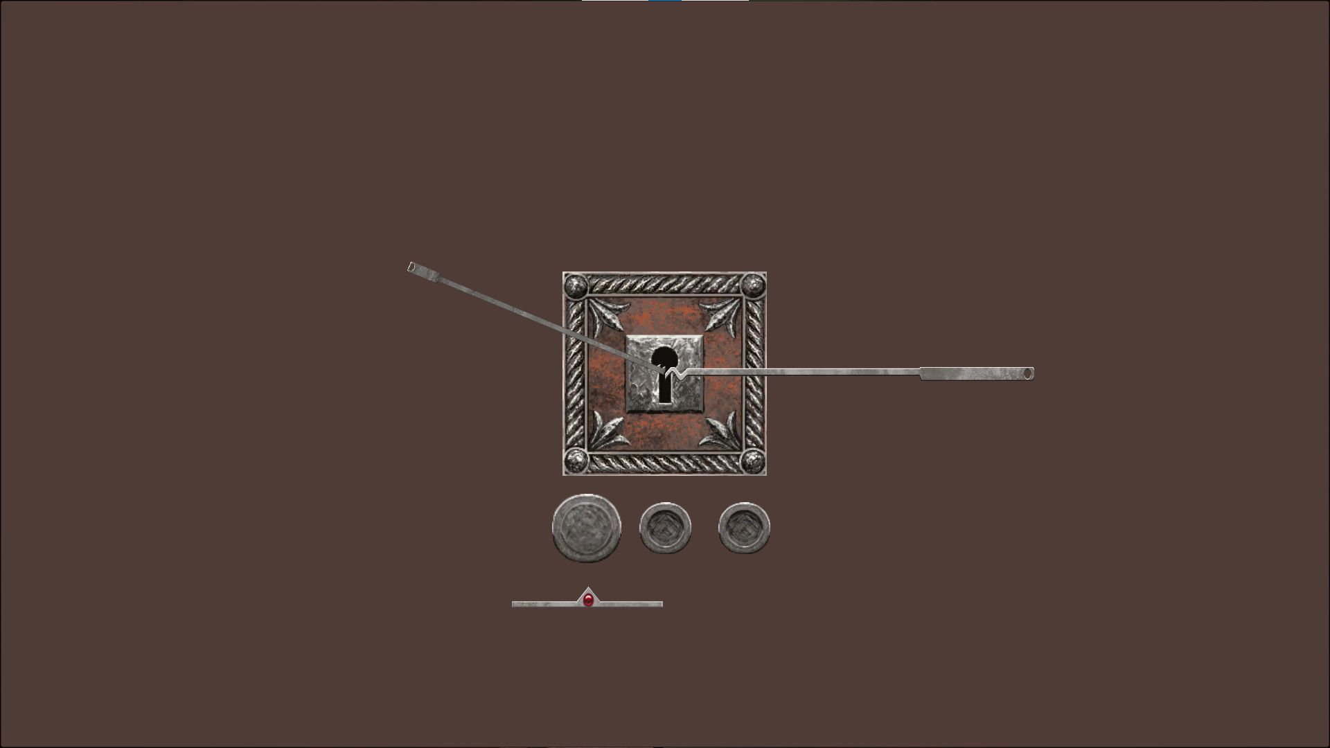 Screenshot of a sene from a video game showing an old lock mechanism