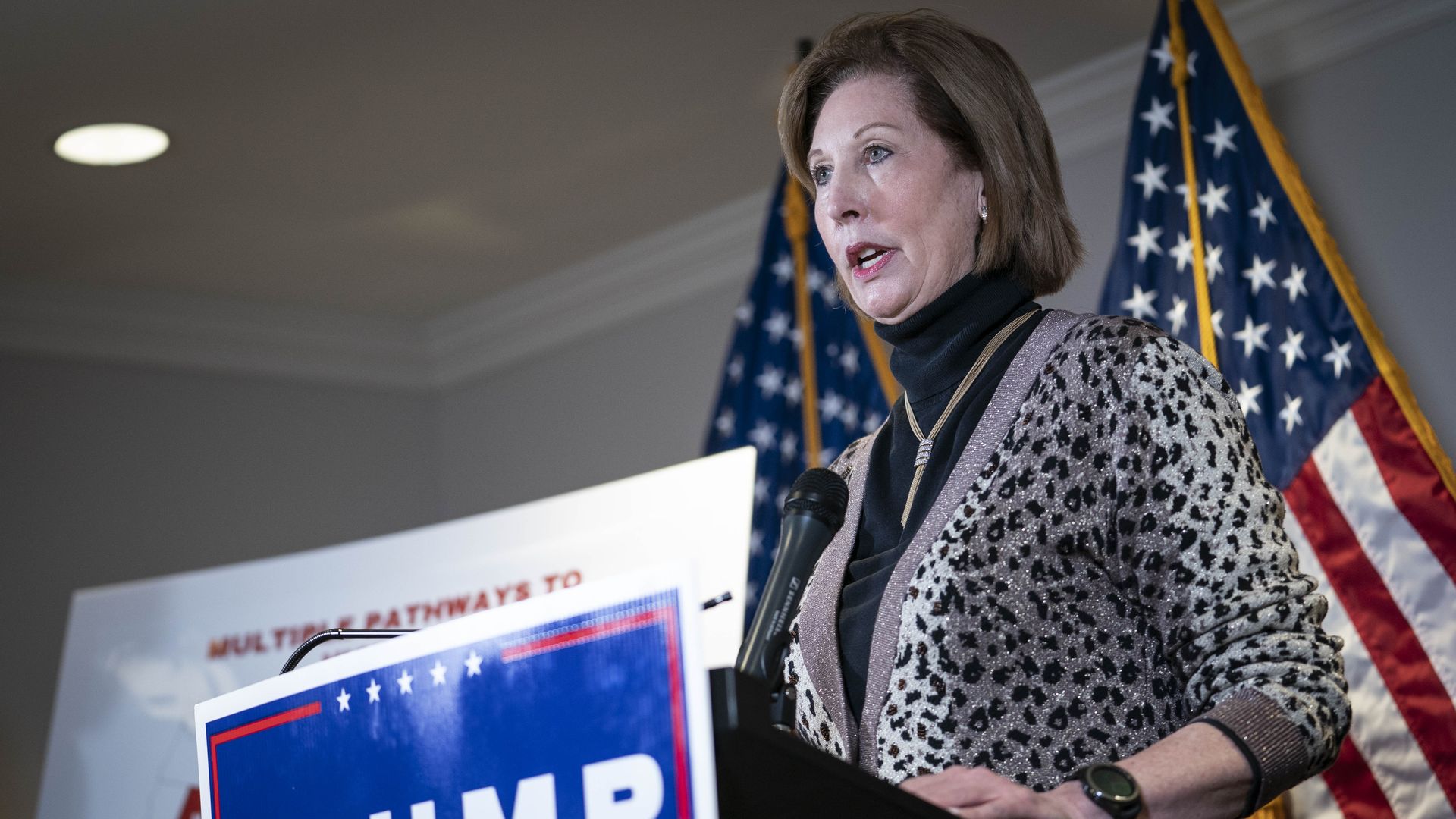 Attorney Sidney Powell speaking during a news conference in Washington, D.C, in November 2020.