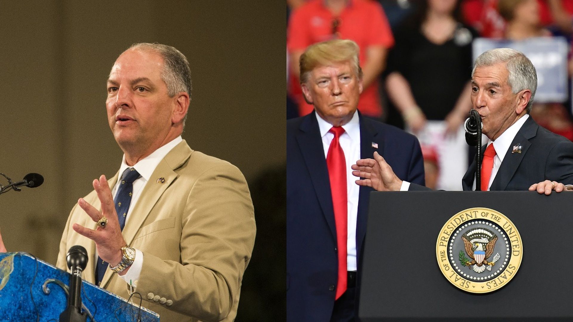 John Bel Edwards and Eddie Rispone with Trump