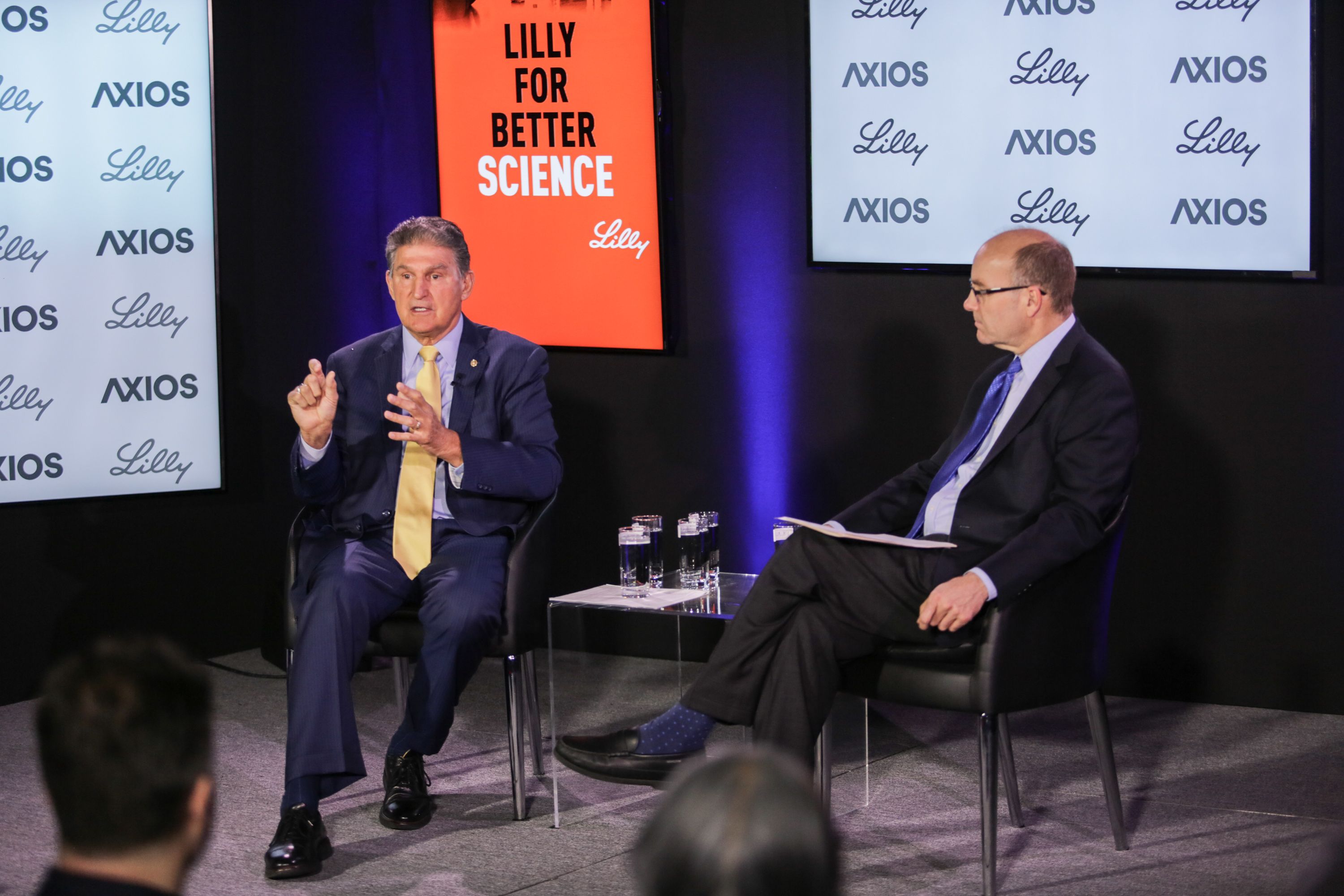 Senator Joe Manchin and Mike Allen in conversation on the Axios stage.