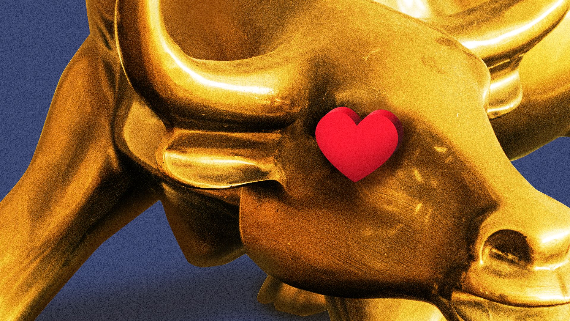 Illustration of the Wall St. bull with a heart over its eye.