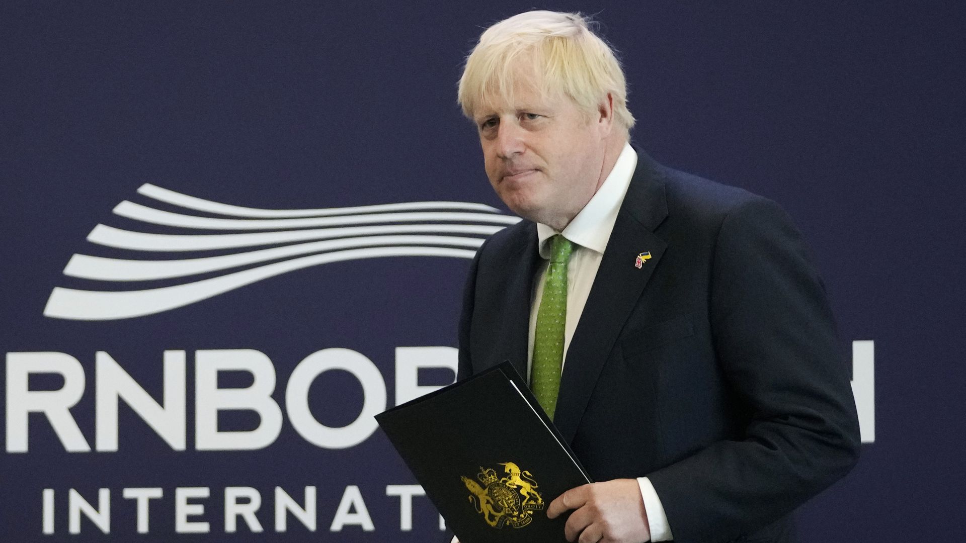  Prime Minister Boris Johnson attends the Farnborough International Airshow on Monday.