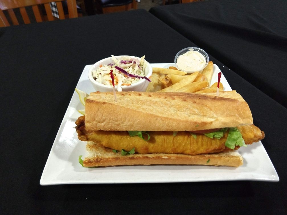 A Walleye Sandwich with fries and coleslaw from Jersey D's in Chandler. 