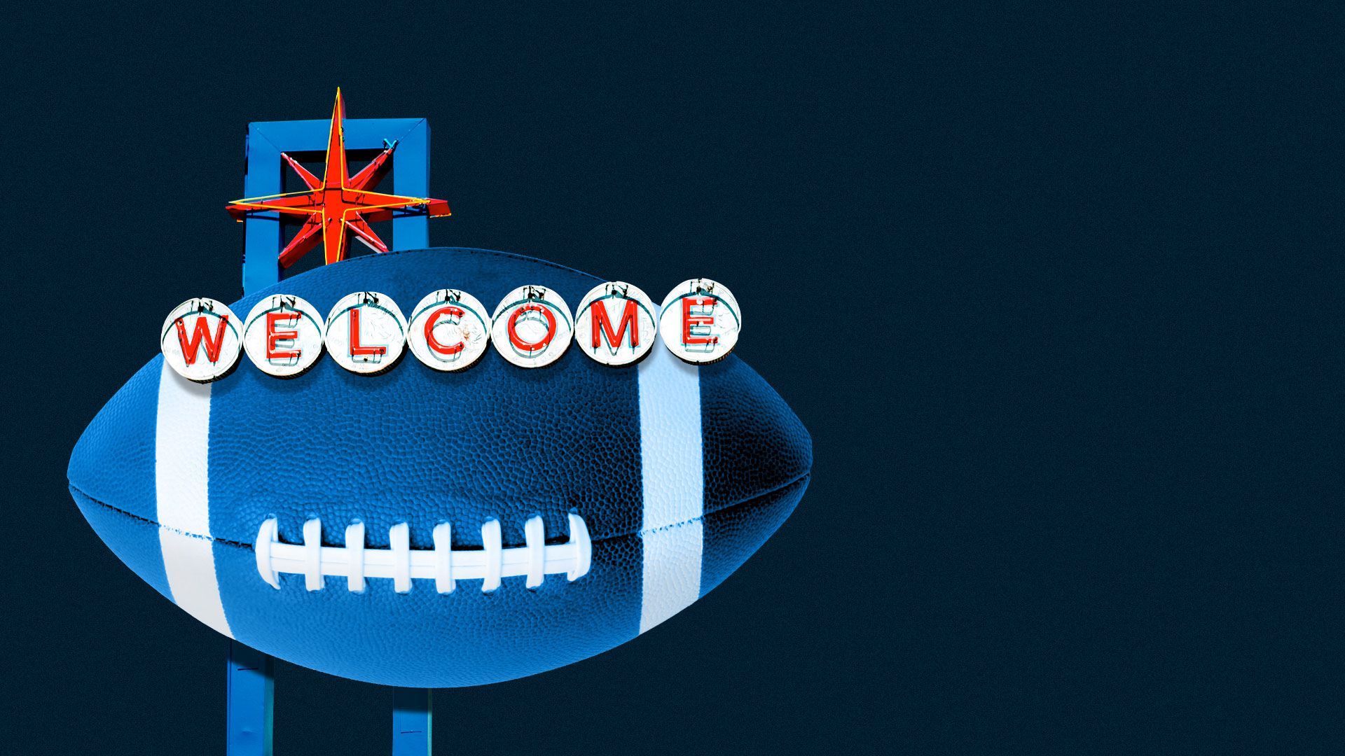 Illustration of Vegas welcome sign replaced with a football
