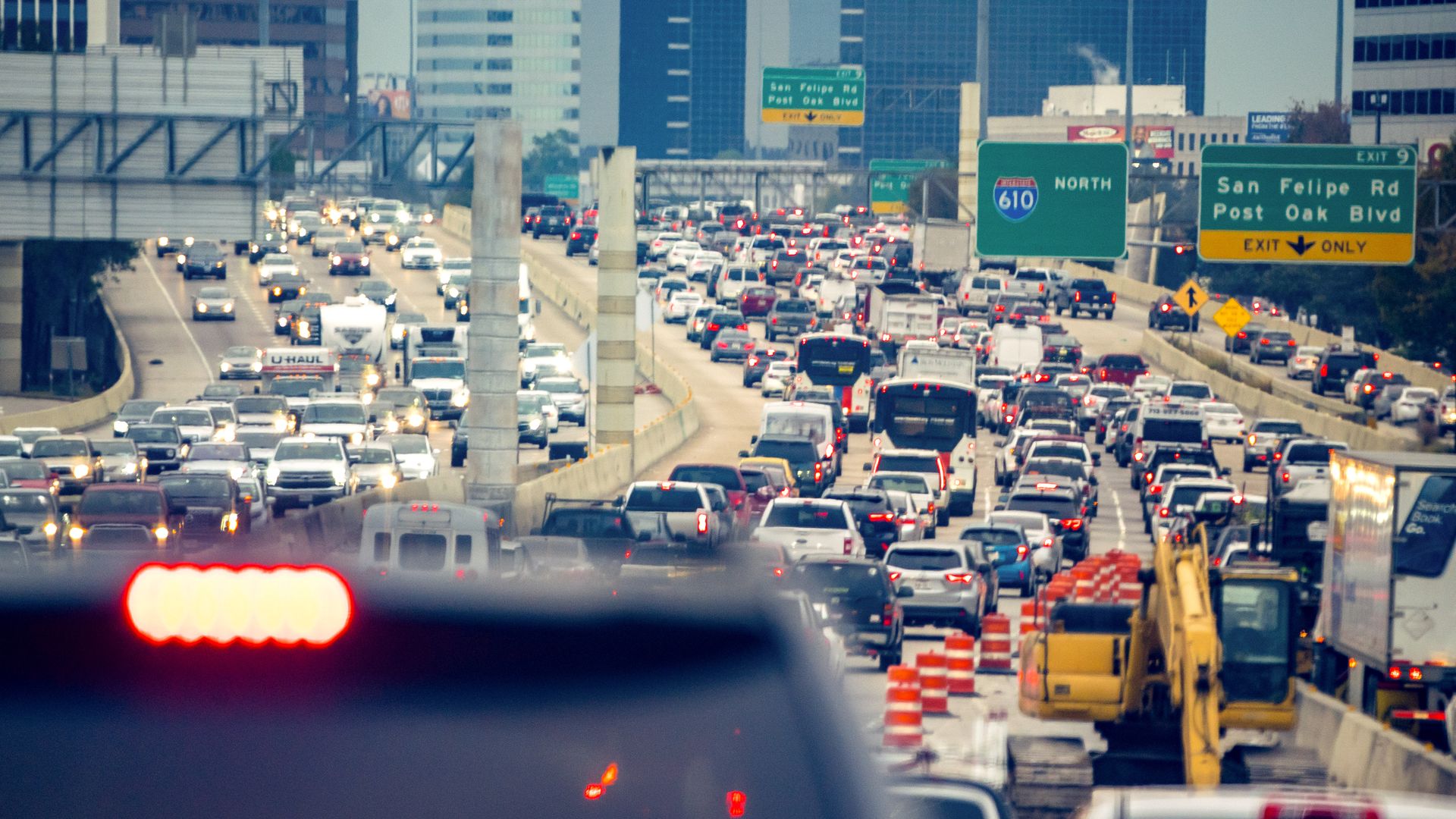Drivers sit in traffic along West Loop 610 in Houston