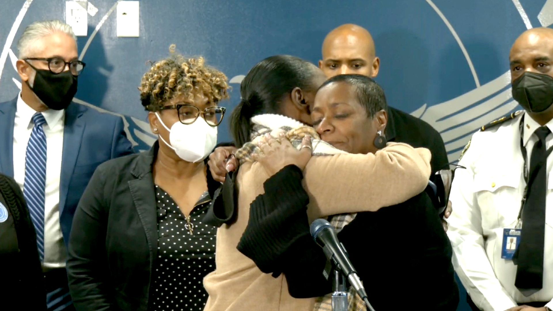 The mother of Nacole Smith hugs Betty Brown during Atlanta Police Department's press conference. 