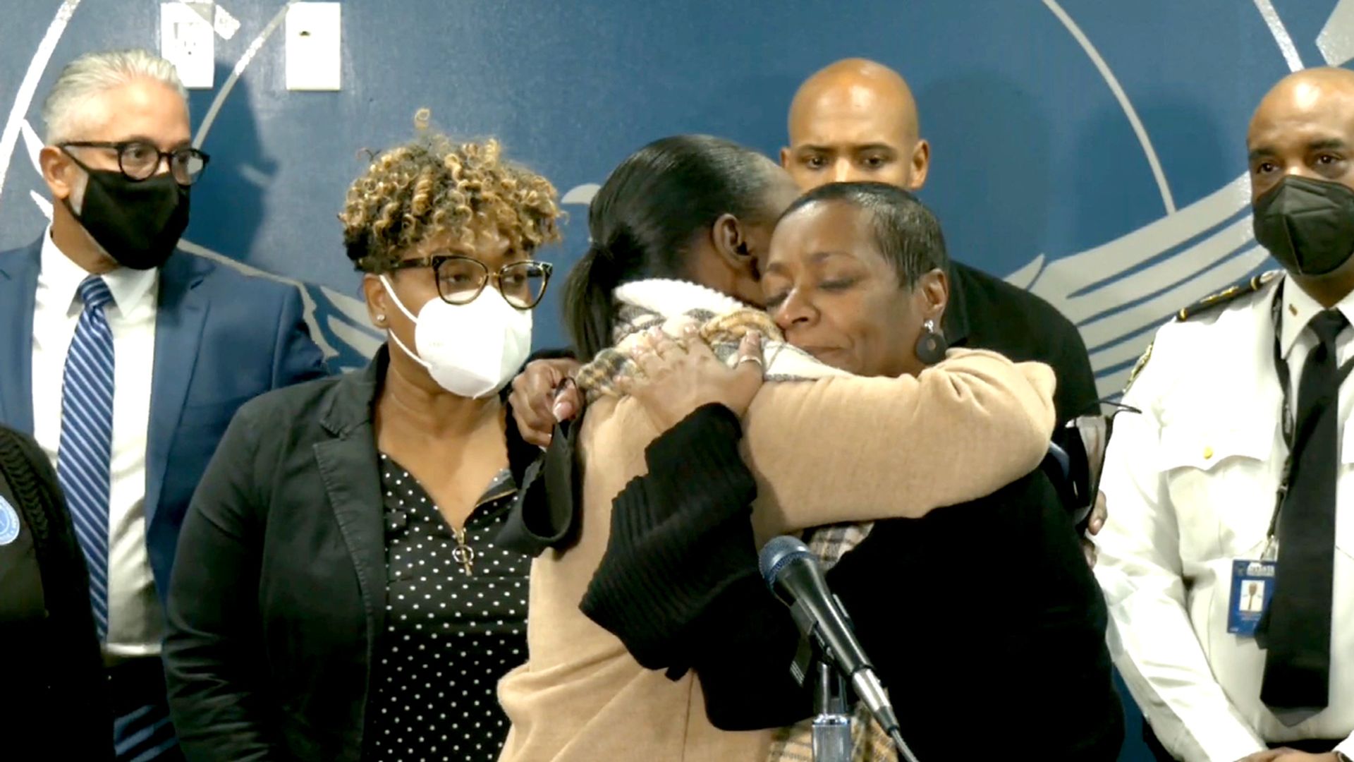The mother of Nacole Smith hugs Betty Brown during Atlanta Police Department's press conference.