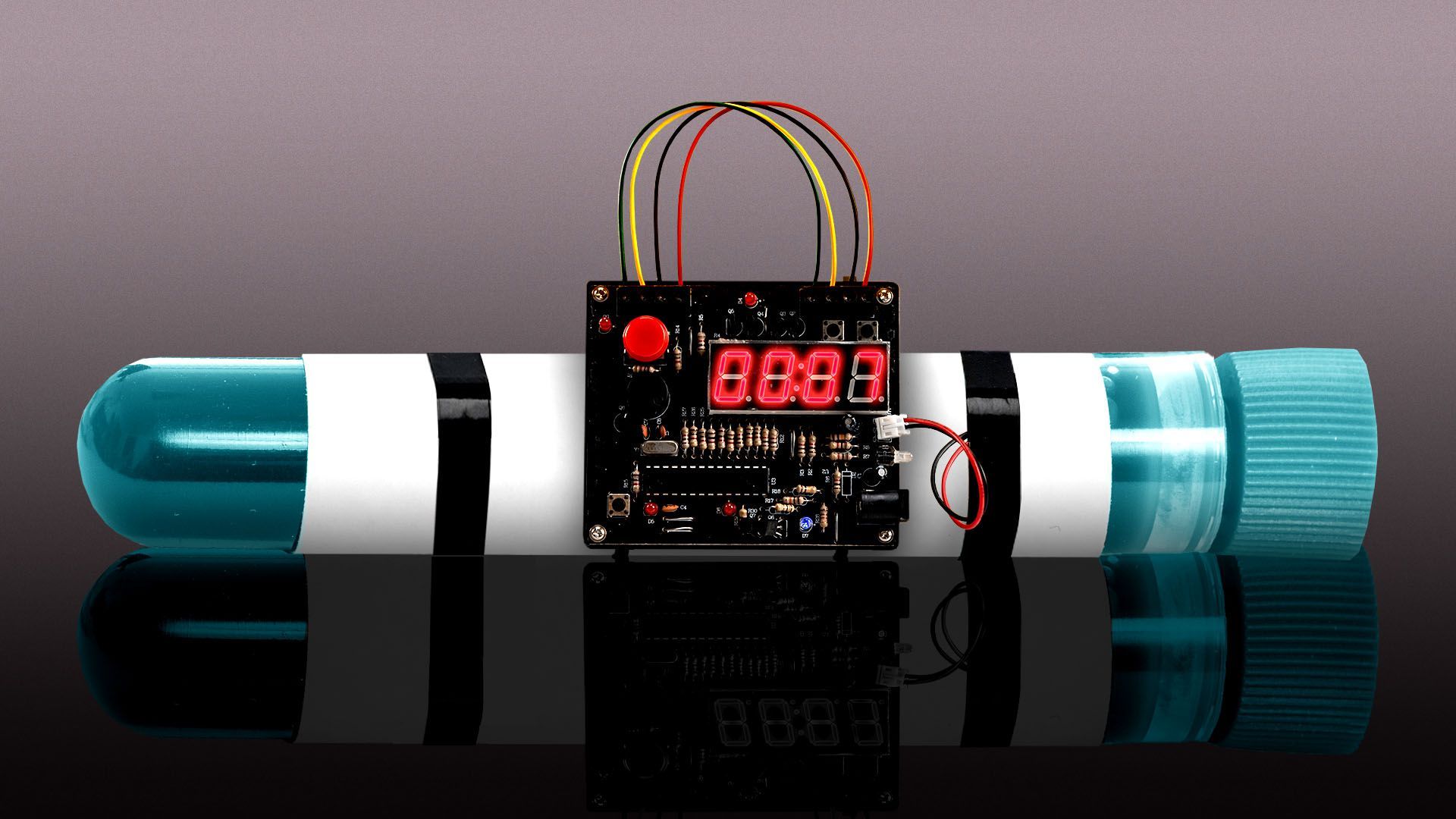  Illustration of a laboratory test tube with a time bomb attached