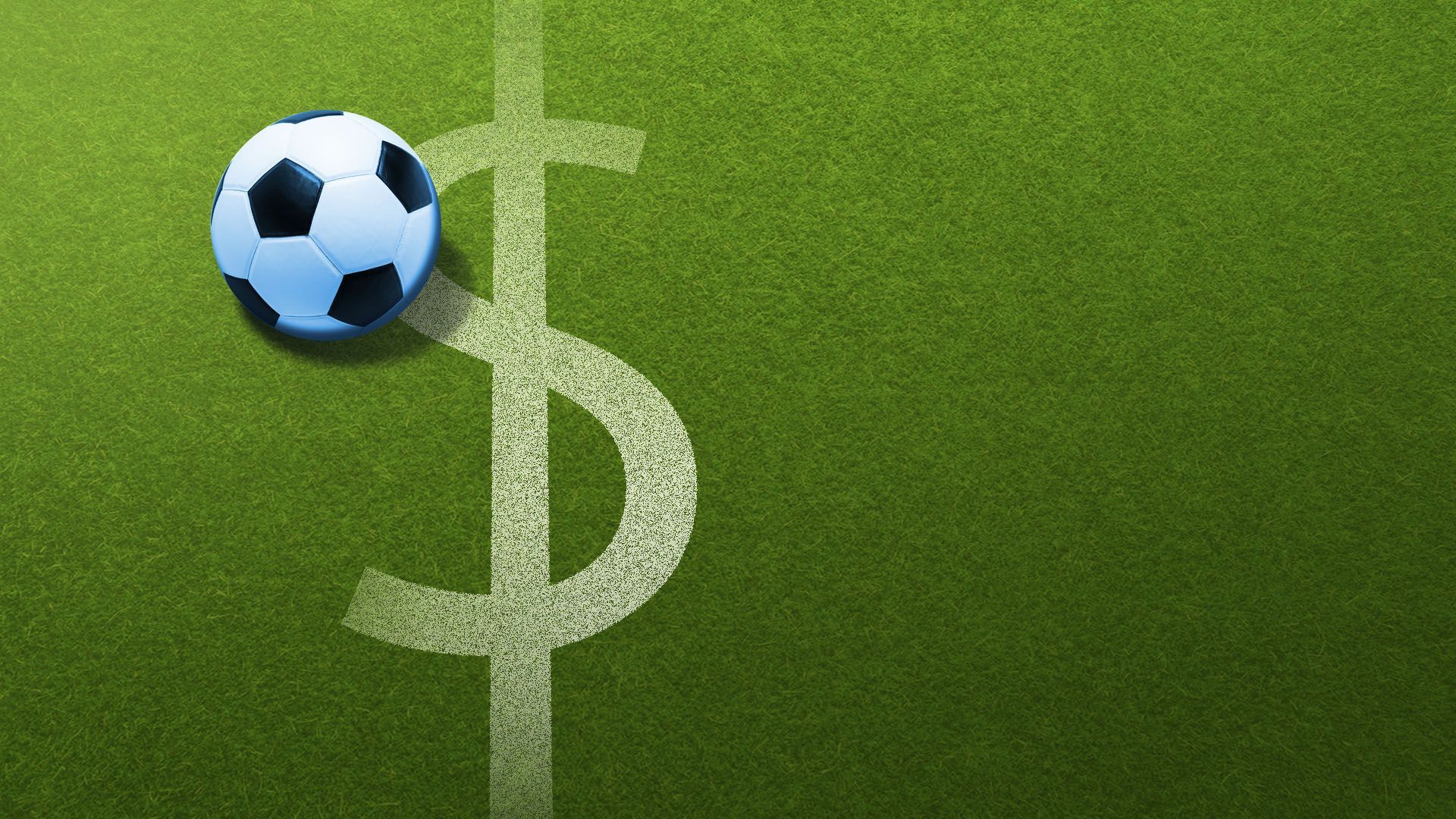 Illustration of a soccer ball on a soccer pitch with a dollar sign line