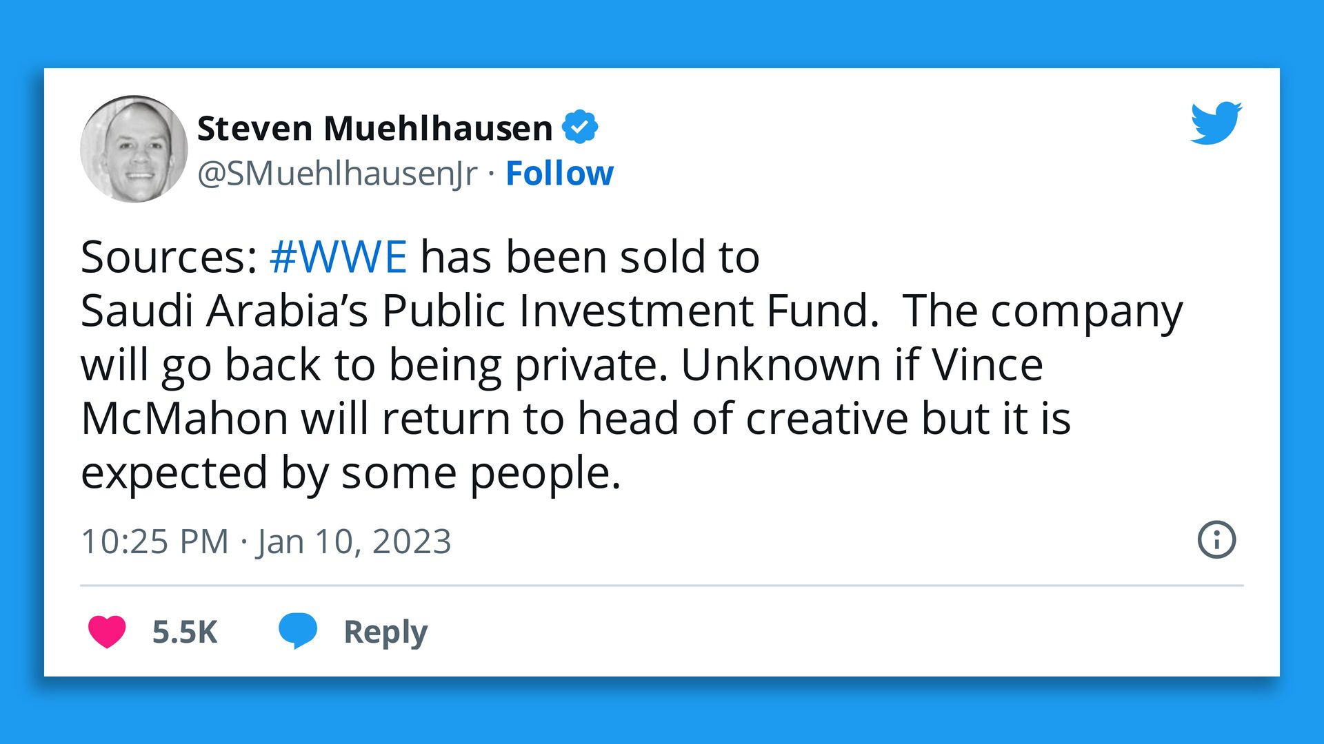 twitter screenshot of WWE news