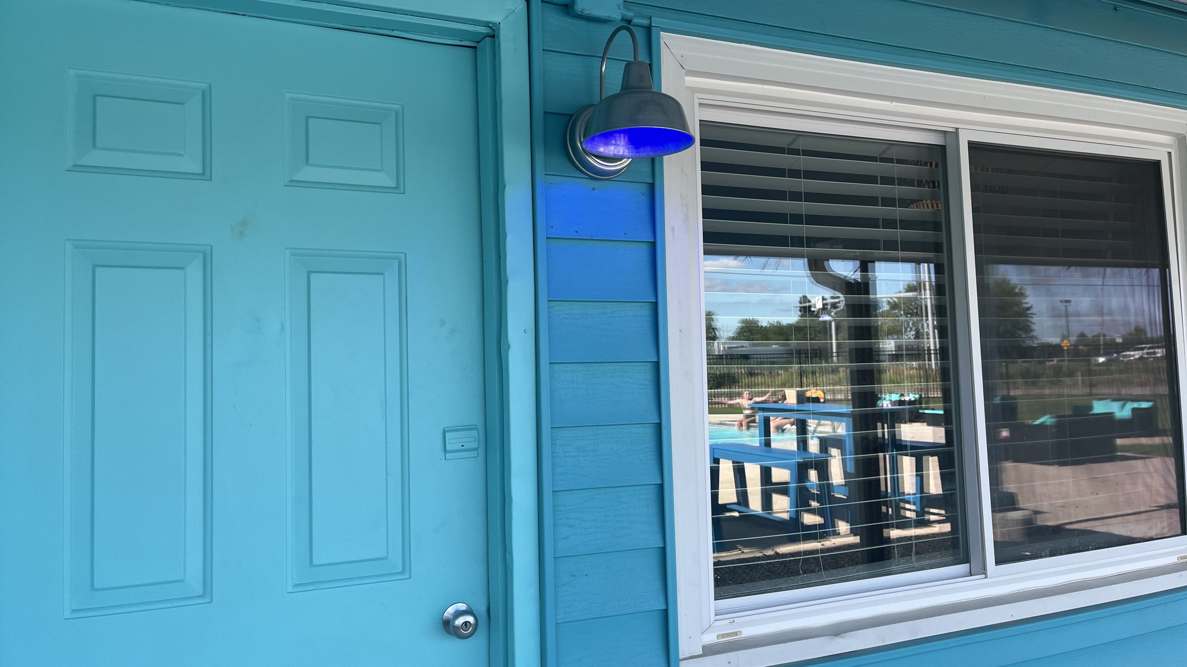 The outside of a motel room