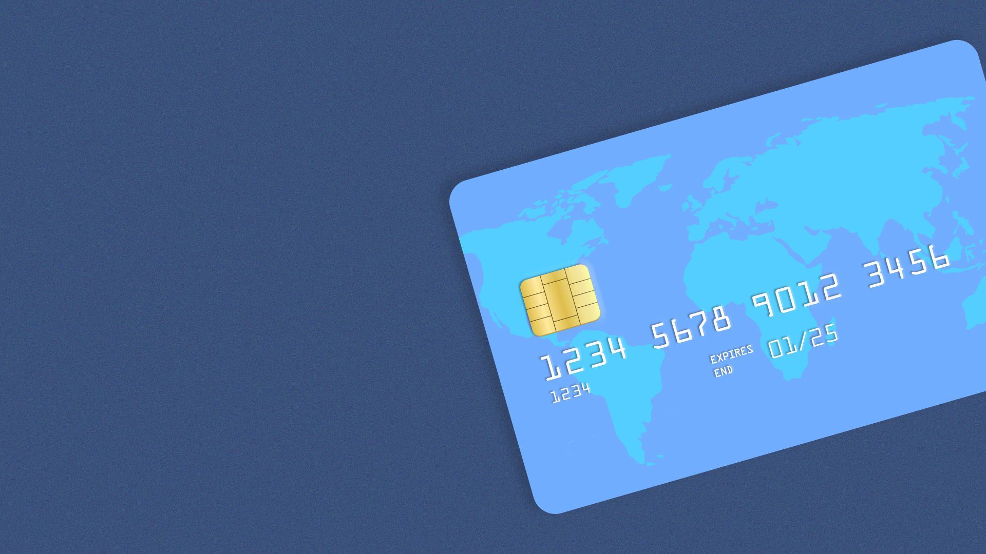 Illustration of a credit card with a world map on it.