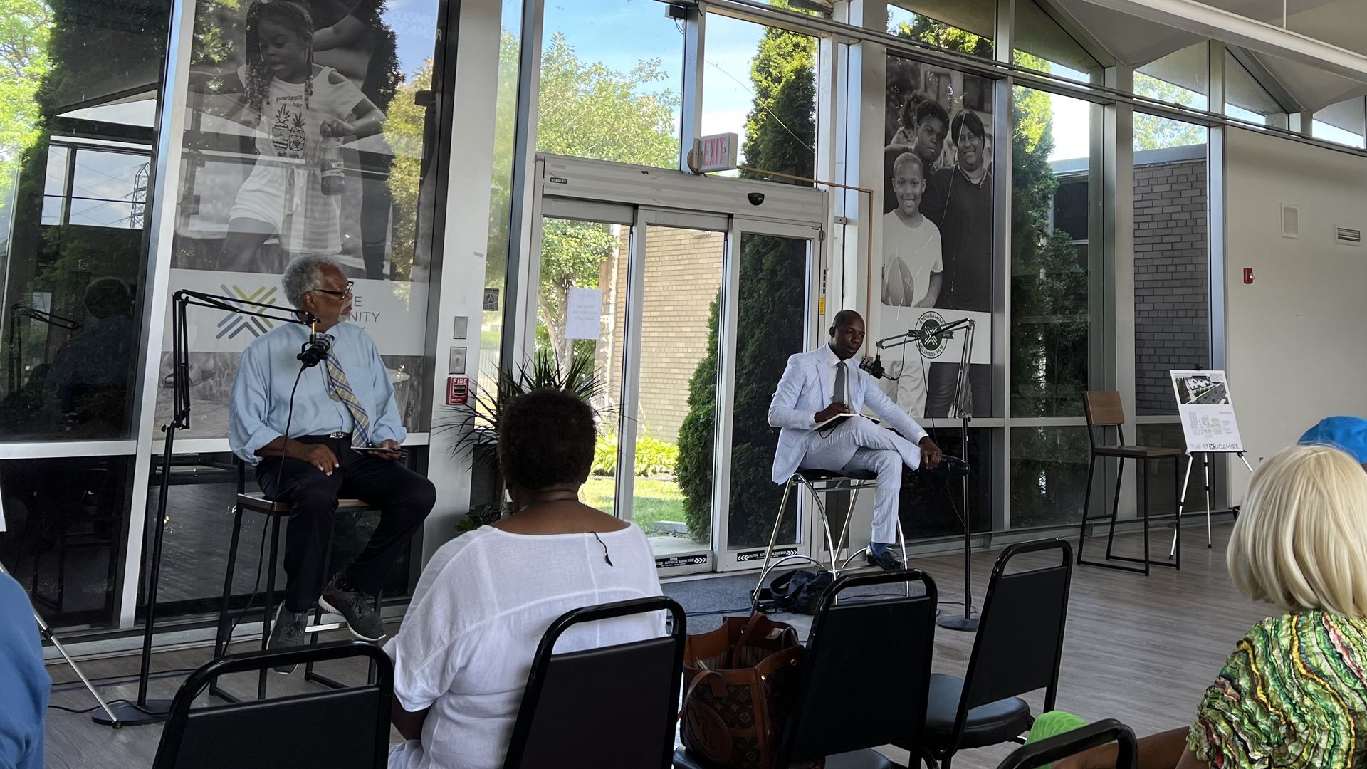 Former 13th District candidate Sam Riddle (left) debates Martell Bivings, the Republican nominee in the 13th District Congressional race at a candidate forum last month.