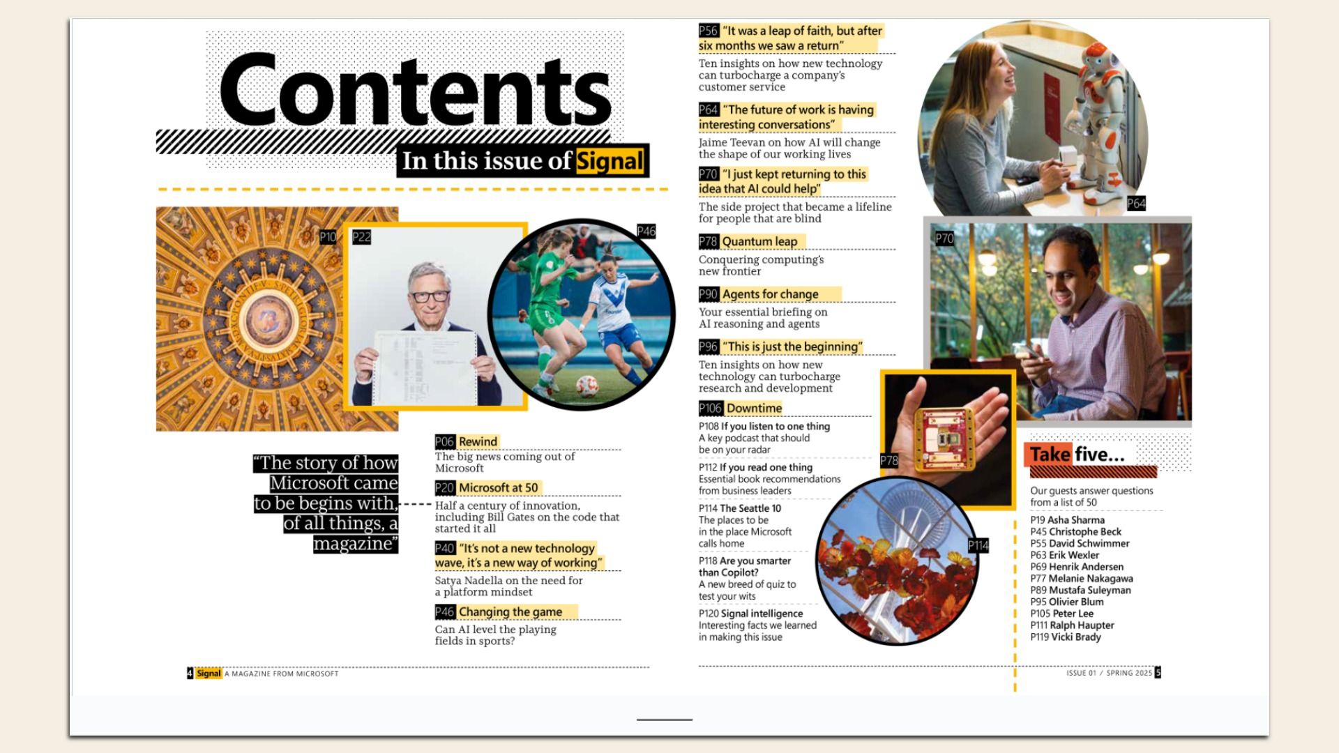 Table of contents from the first edition of Microsoft's magazine, "Signal."