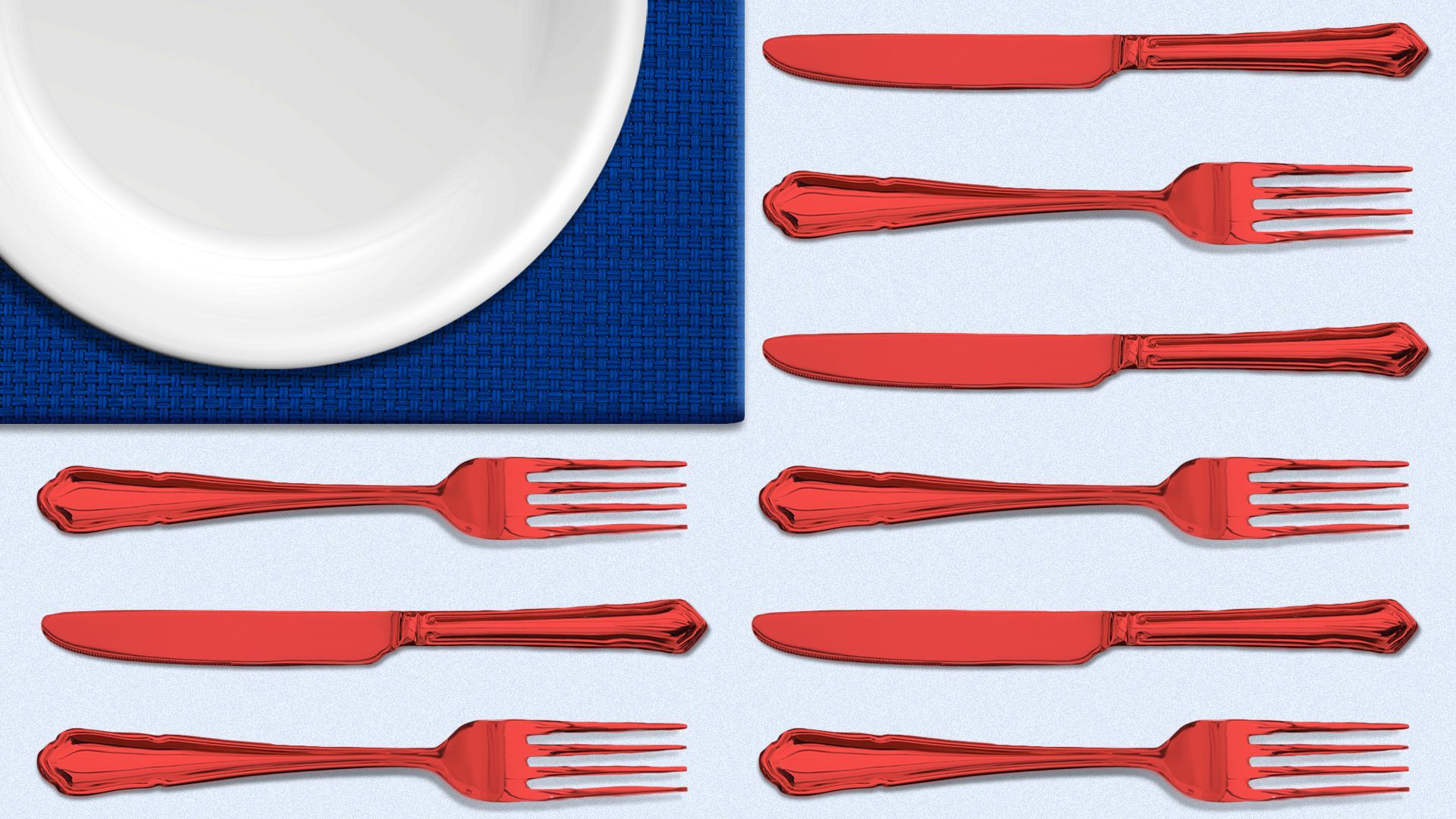 Illustration table settings assembled like an American flag